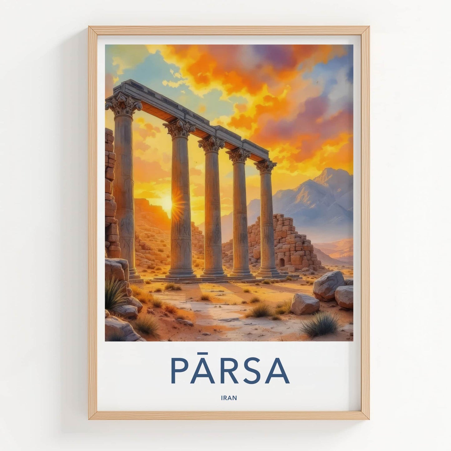 Parsa Poster - Iran Travel Art - Desert Temple Sunset Home Decor