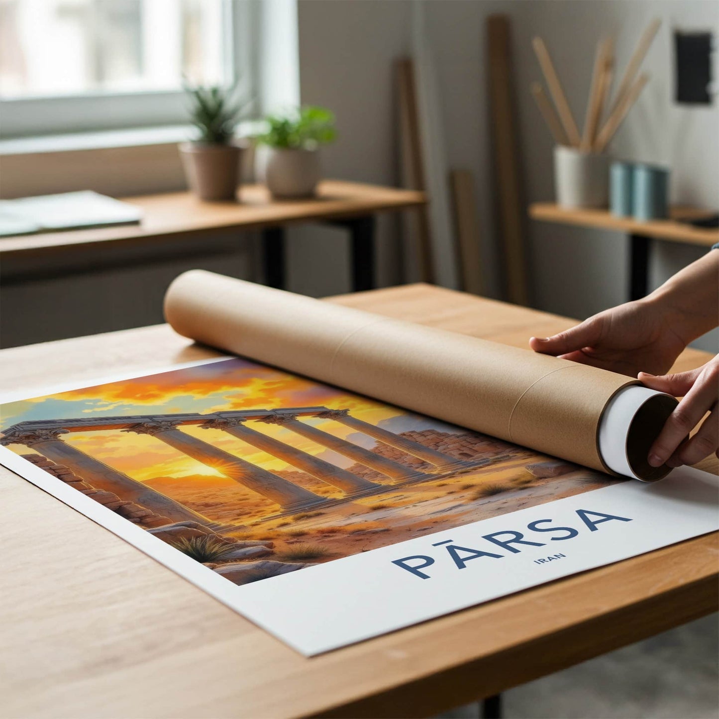 Parsa Poster - Iran Travel Art - Desert Temple Sunset Home Decor