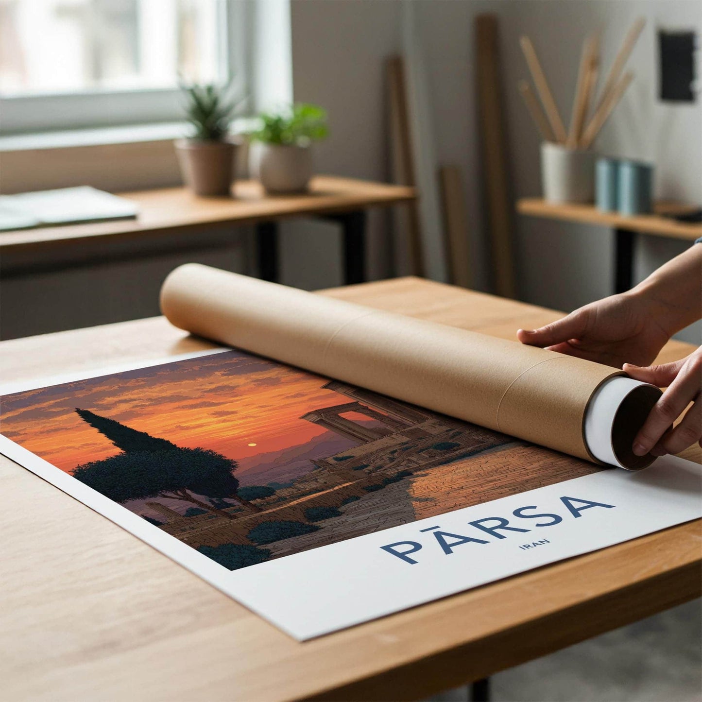 PARSA Poster - Iran Travel Art - Ruined Columns Sunset Home Decor