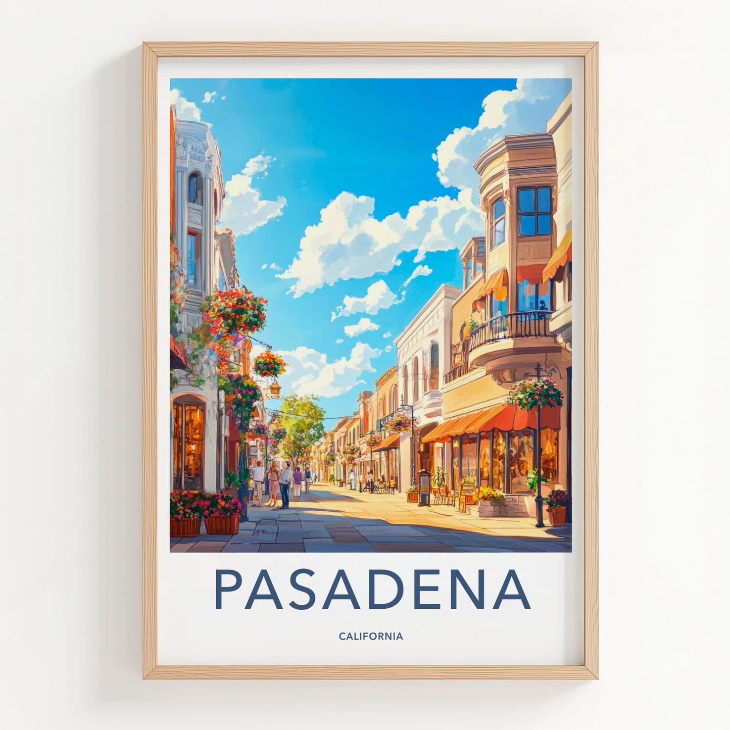 Pasadena Poster - California Travel Art - Flower Lined Street Home Decor