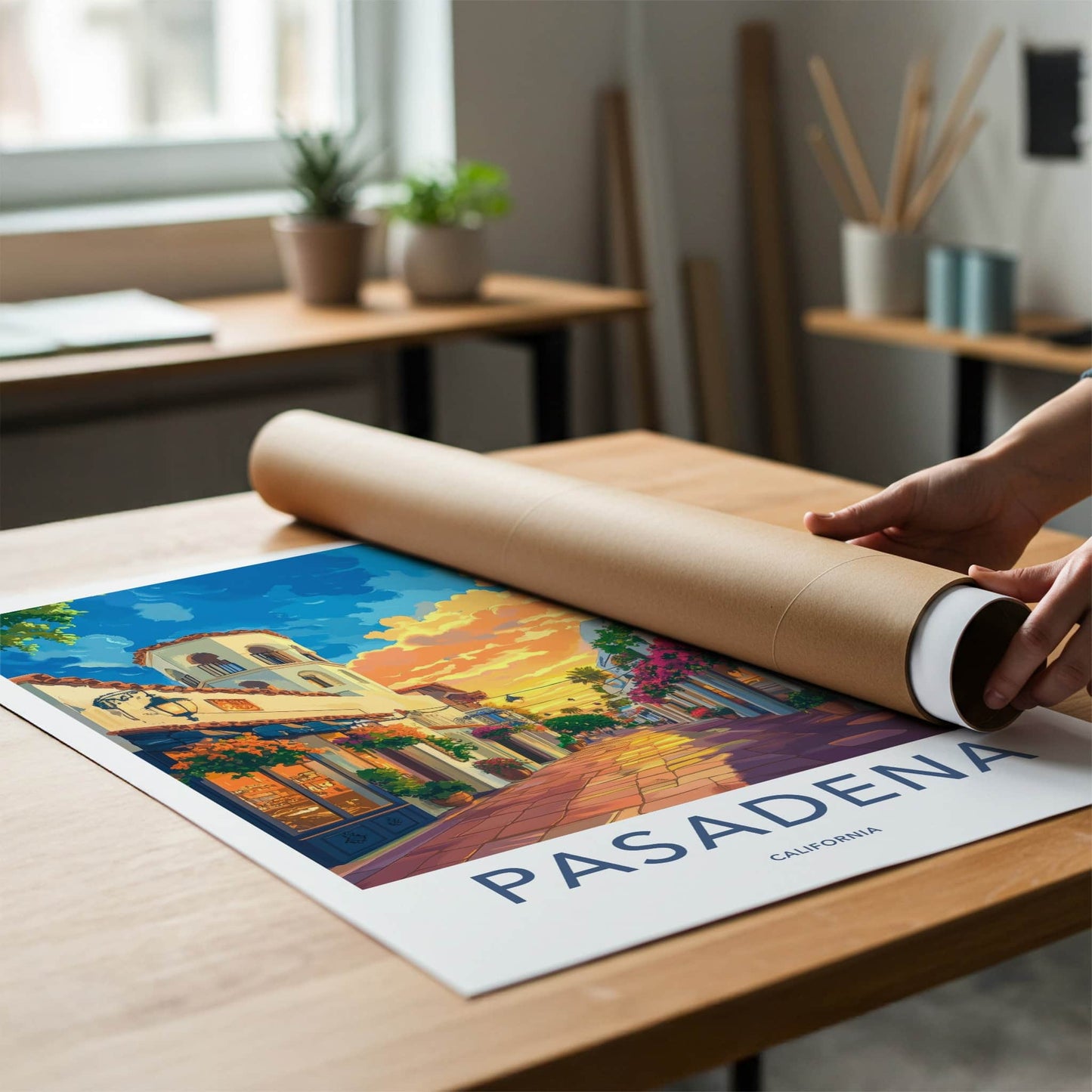 Pasadena Poster - California Travel Art - Golden Hour Alley Home Decor