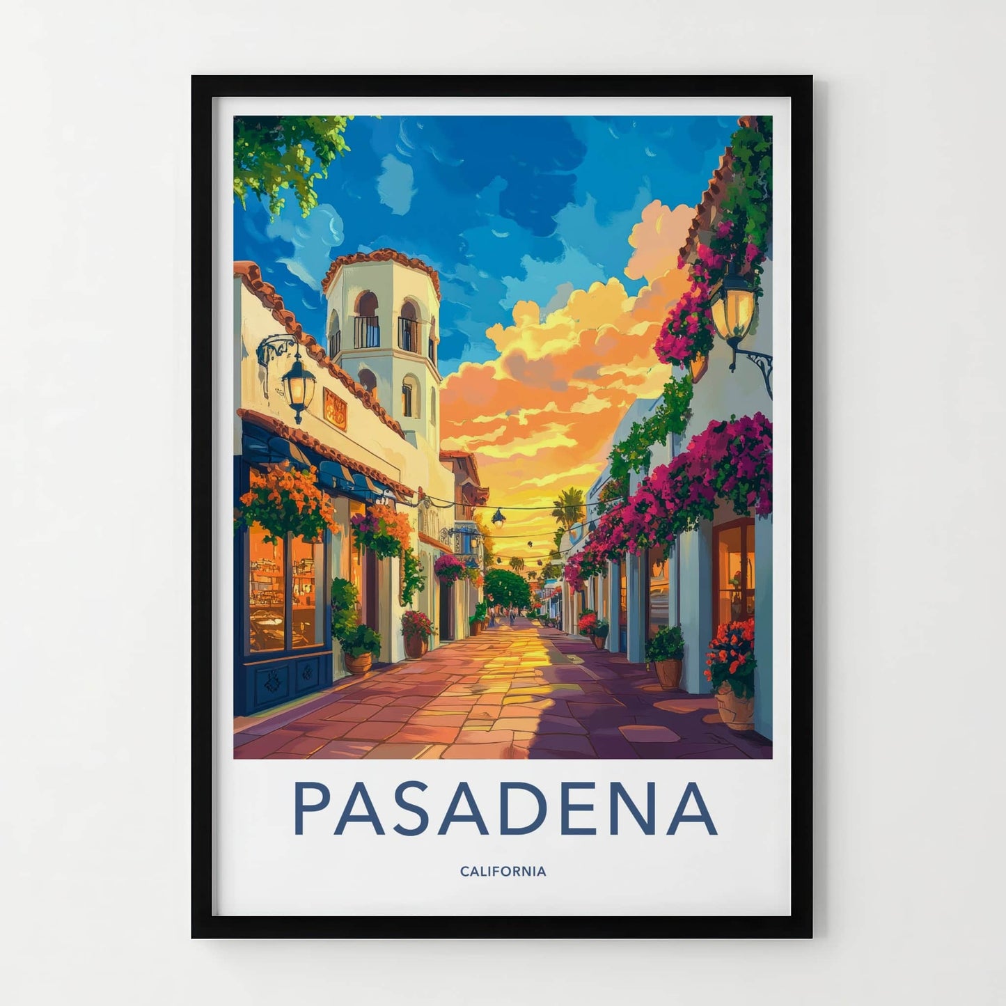 Pasadena Poster - California Travel Art - Golden Hour Alley Home Decor
