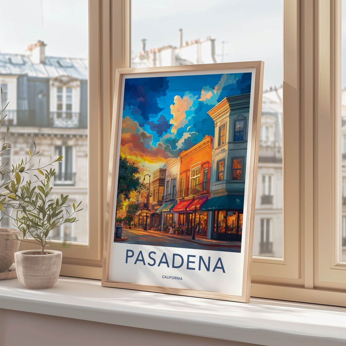 Pasadena Poster - California Travel Art - Golden Hour Street Home Decor