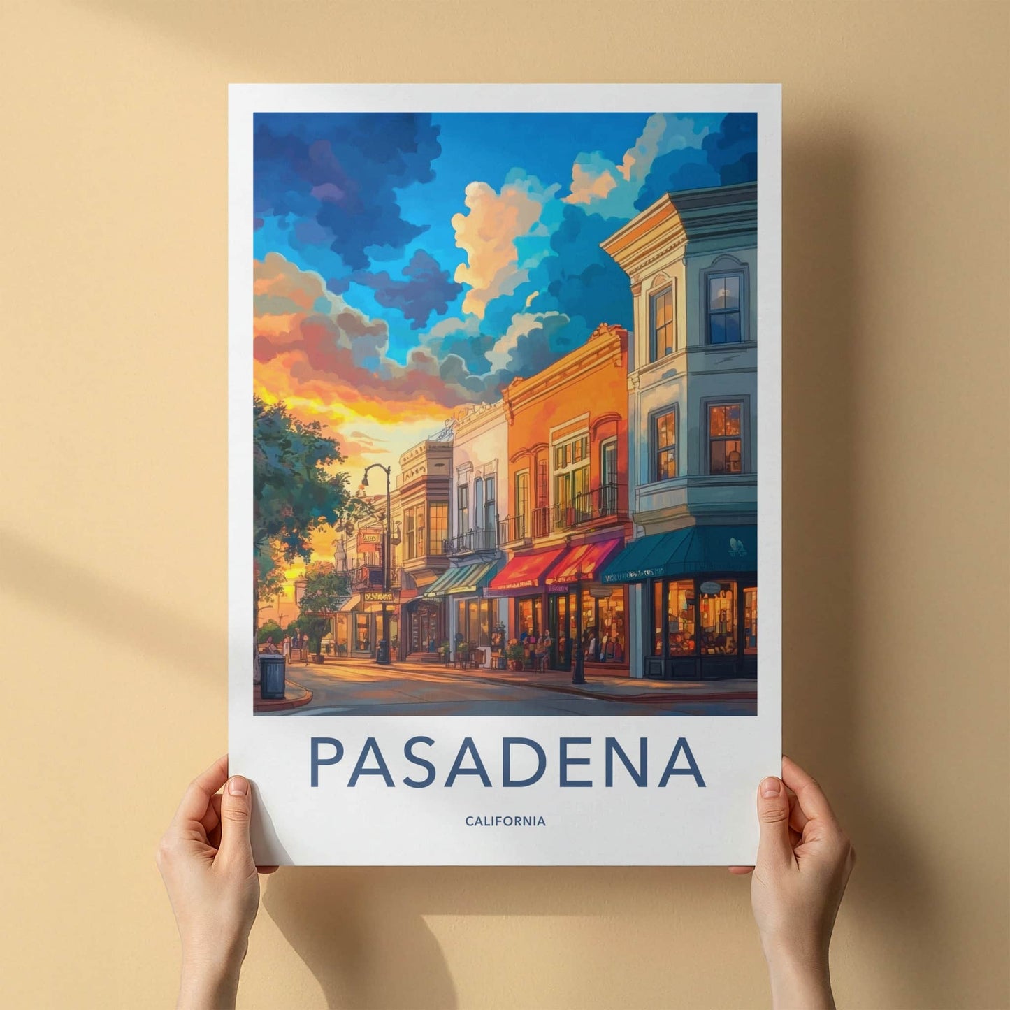 Pasadena Poster - California Travel Art - Golden Hour Street Home Decor