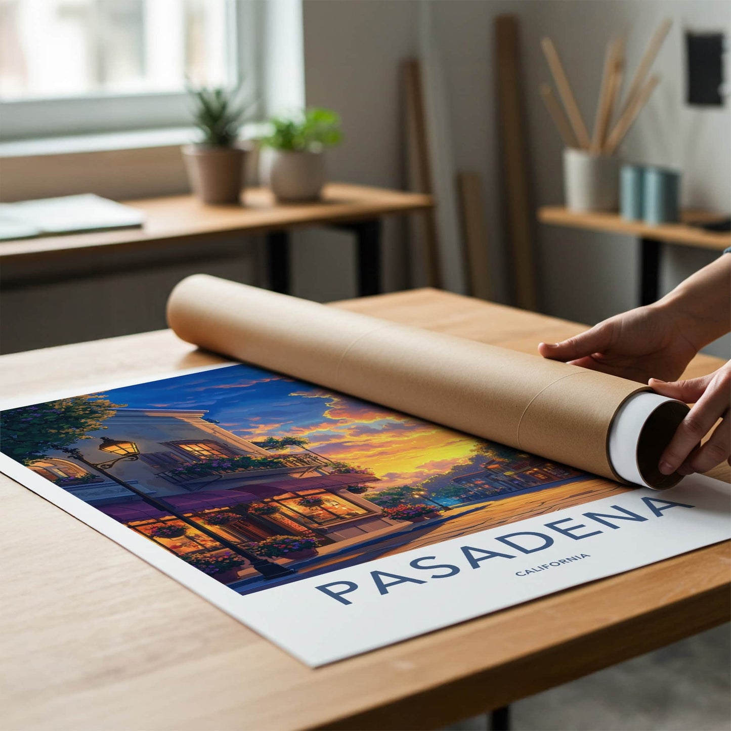 Pasadena Poster - California Travel Art - Golden Hour Street Home Decor