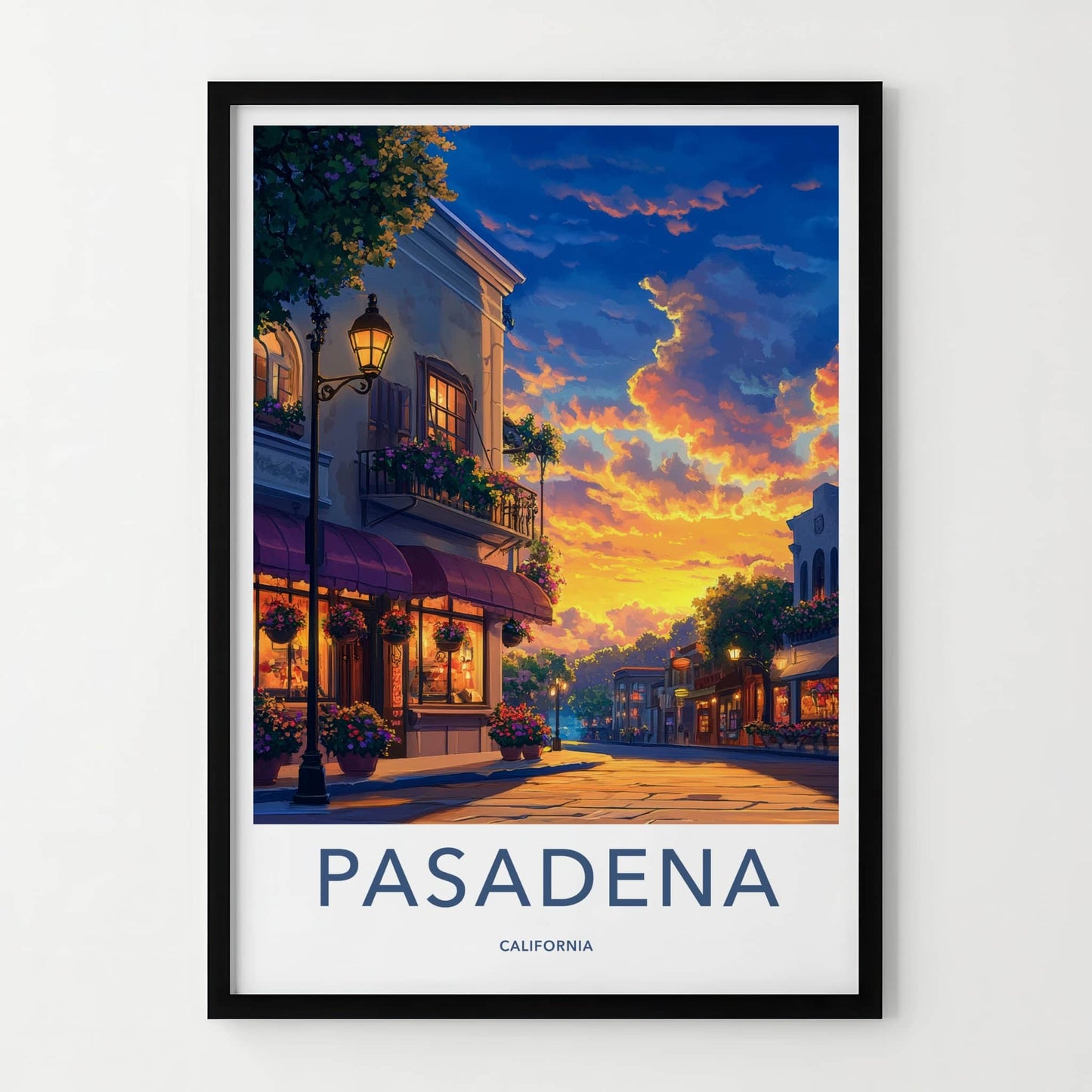 Pasadena Poster - California Travel Art - Golden Hour Street Home Decor
