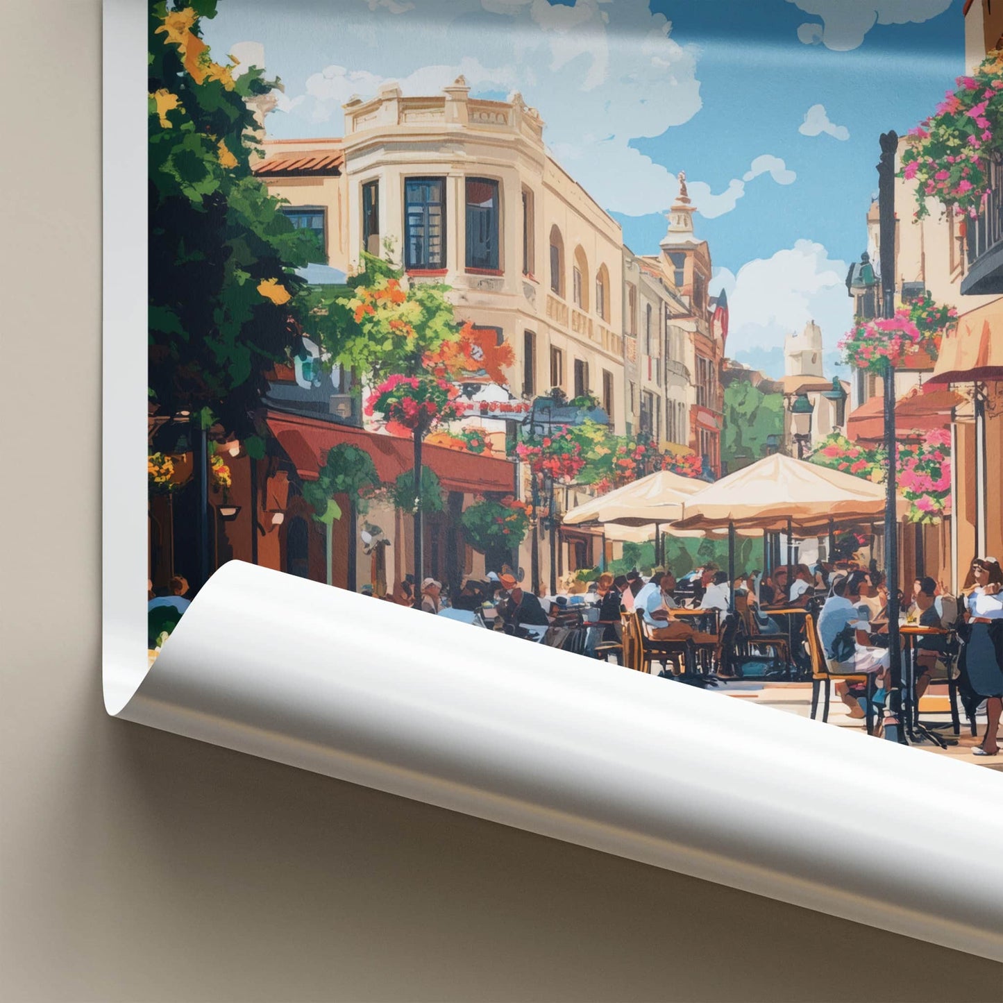 Pasadena Poster - California Travel Art - Lively Street Cafe Home Decor