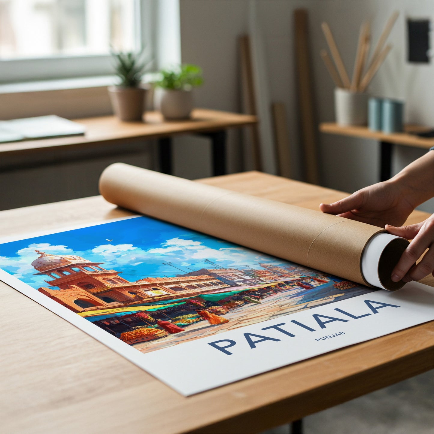 Patiala Poster - India Travel Art - Punjab Bustling Market Home Decor