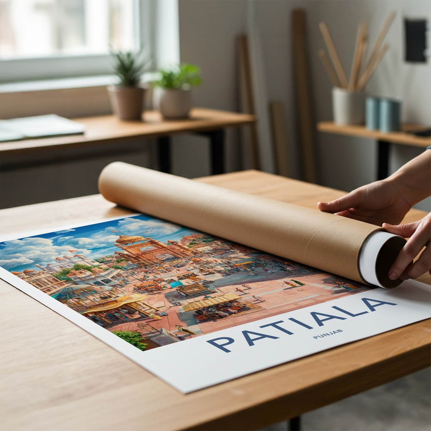 Patiala Poster - India Travel Art - Punjab Bustling Market Square Home Decor