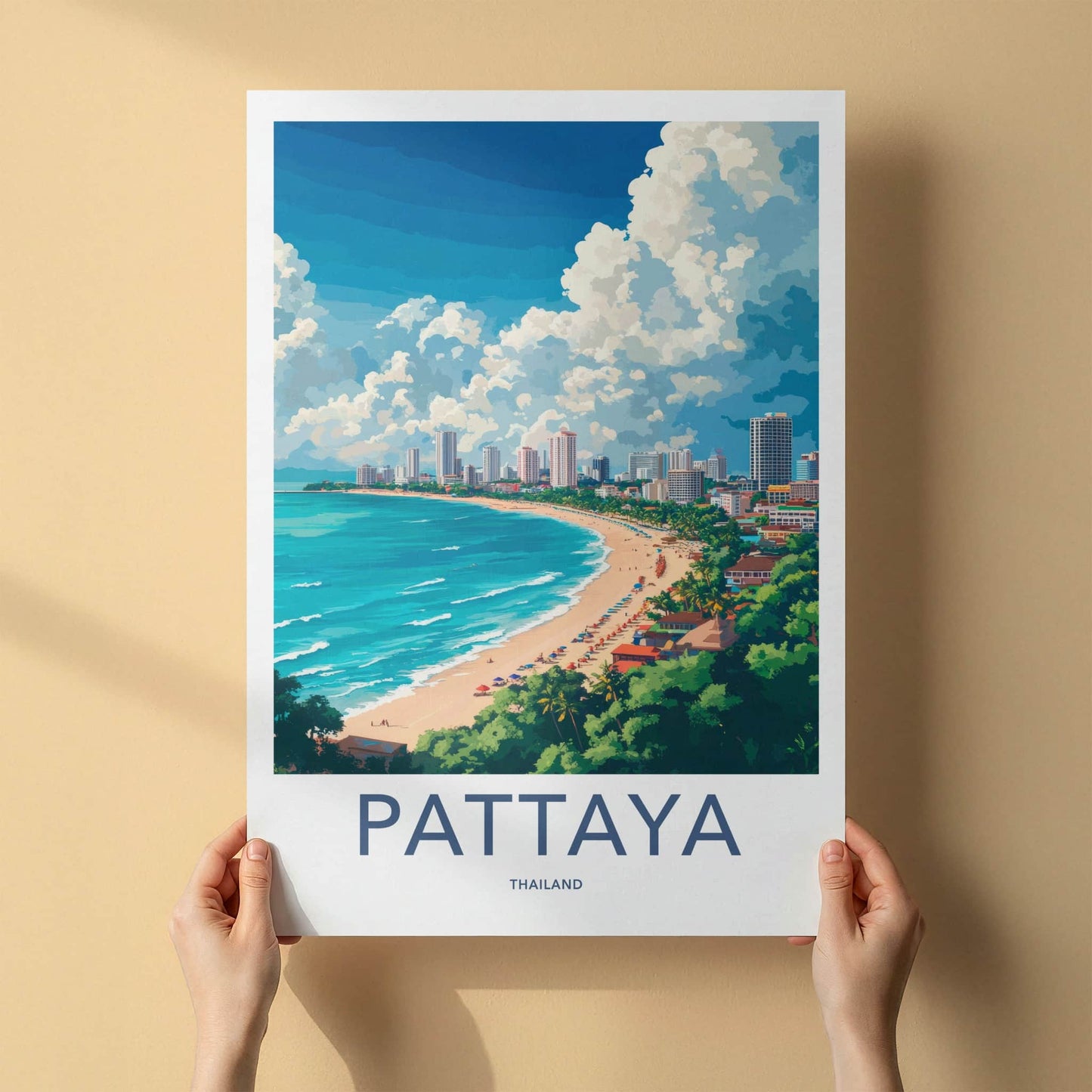Pattaya Poster - Thailand Travel Art - Coastal City Scene Home Decor