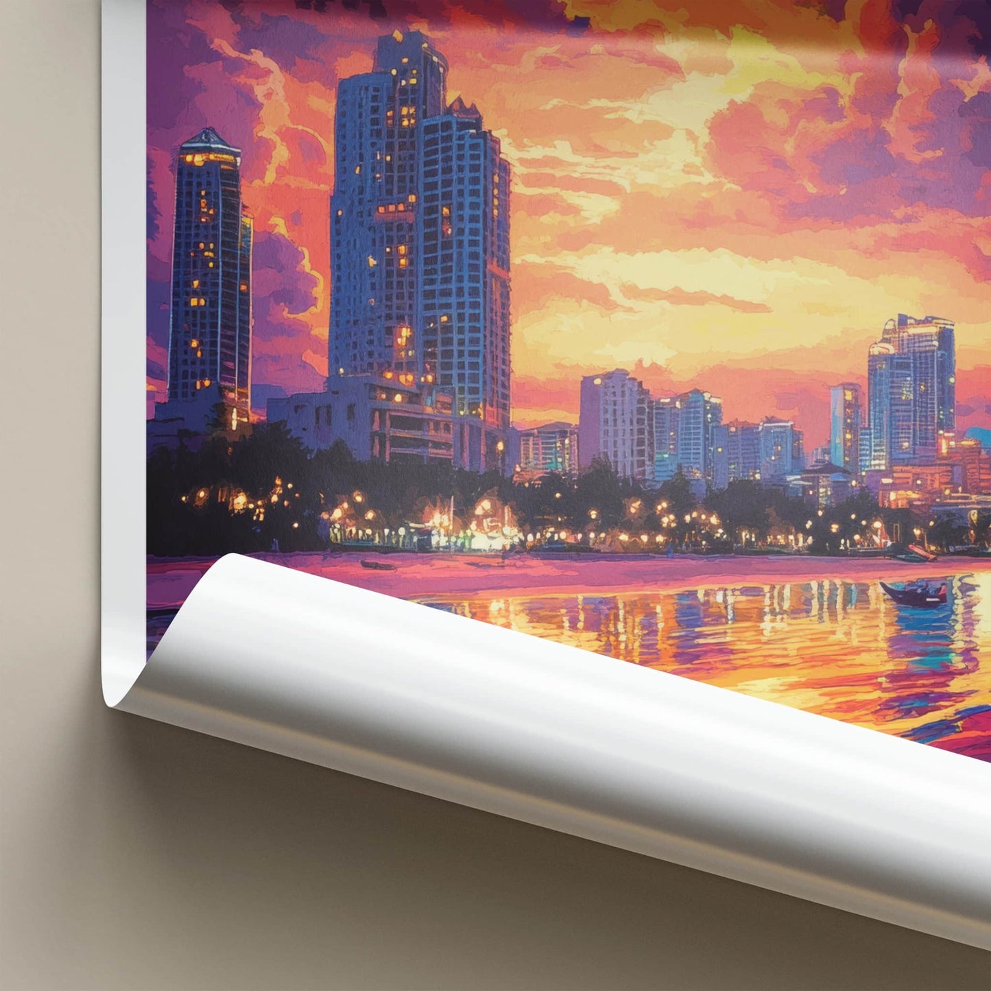 Pattaya Poster - Thailand Travel Art - Vibrant City Sunset Wall Decor