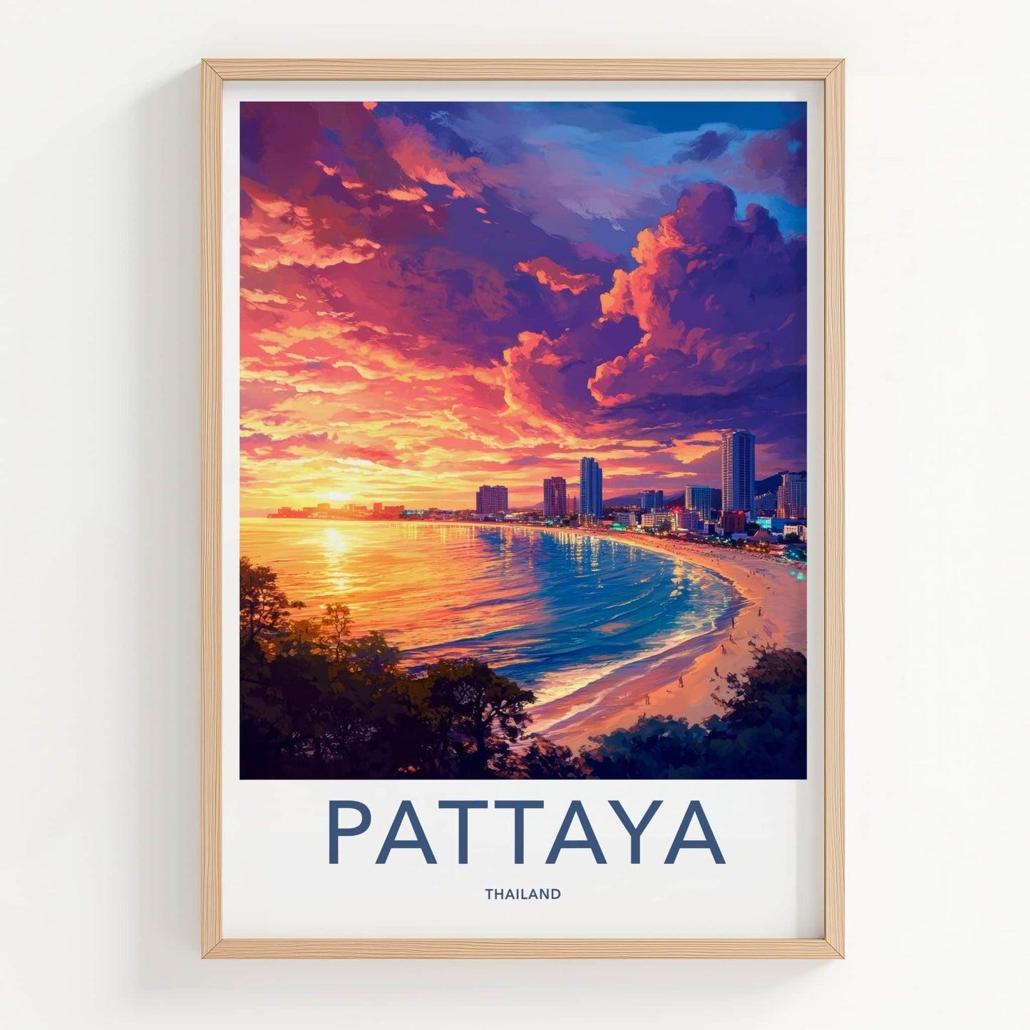Pattaya Poster - Thailand Travel Art - Vibrant Coastal Sunset Wall Decor