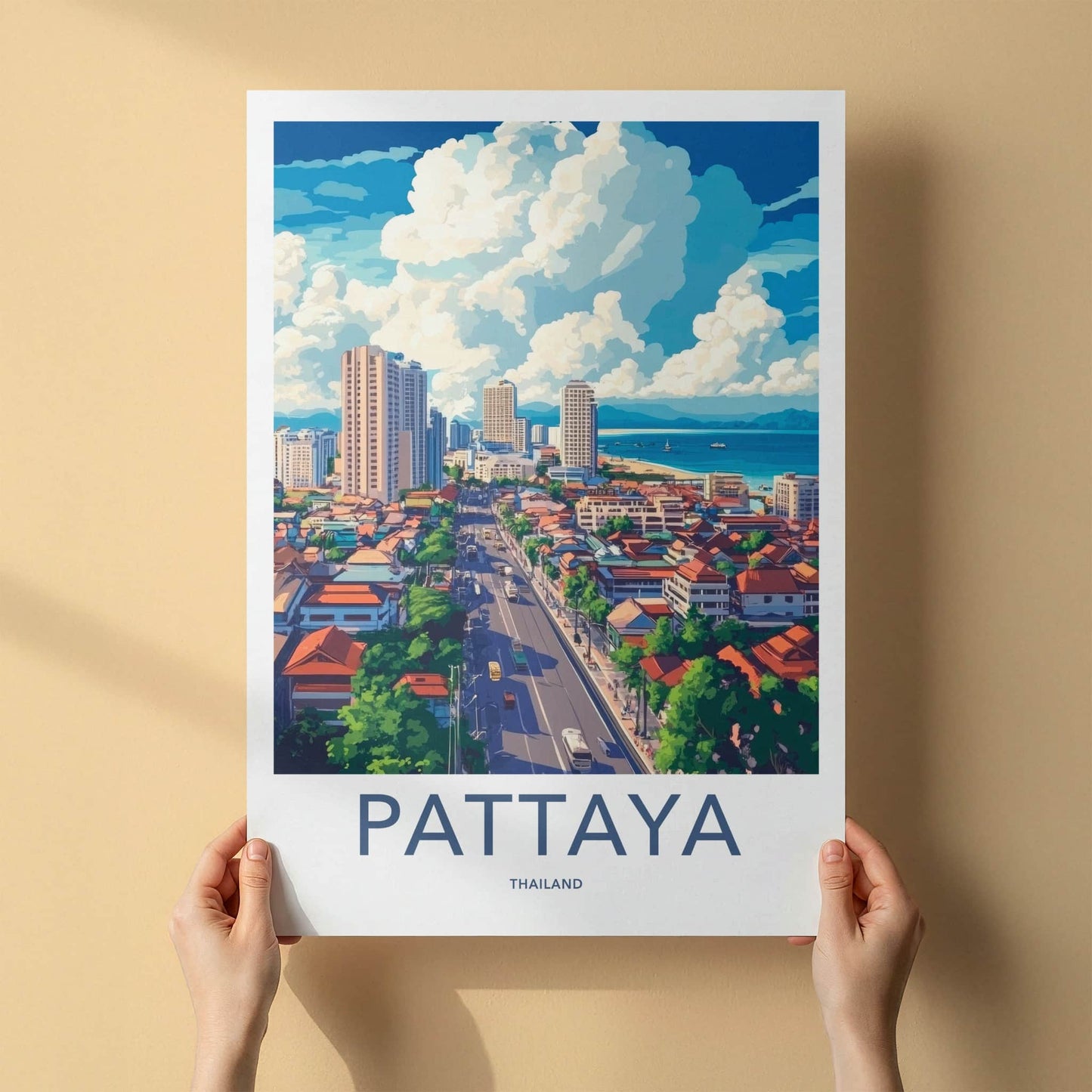 Pattaya Poster - Thailand Wall Art - Coastal Cityscape View Wall Decor