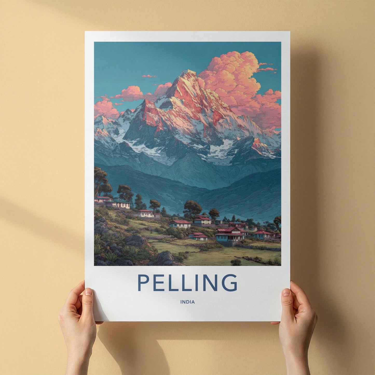 Pelling Poster - India Travel Art - Mountain Village Sunrise Home Decor