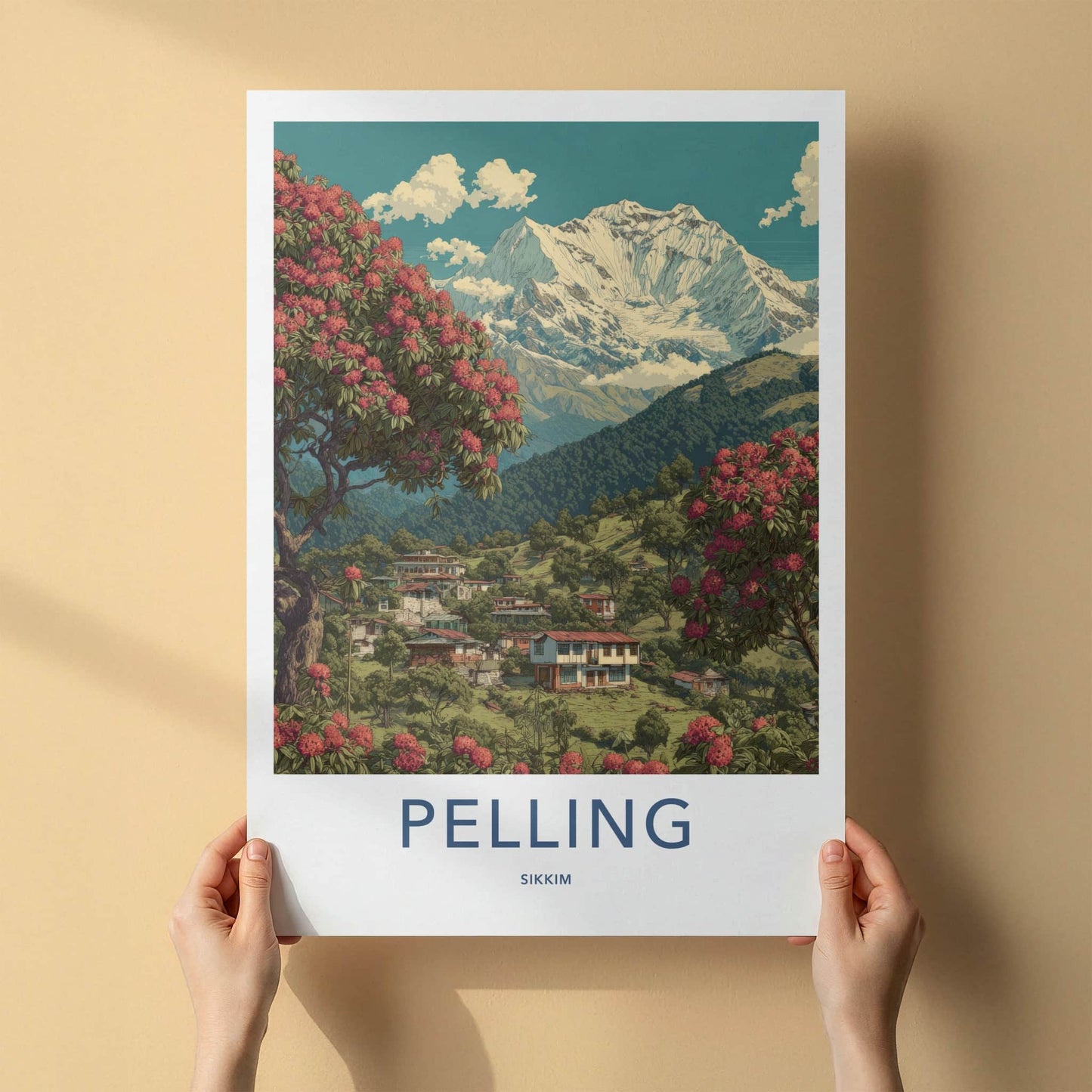 Pelling Poster - India Travel Art - Sikkim Rhododendron Mountain Home Decor