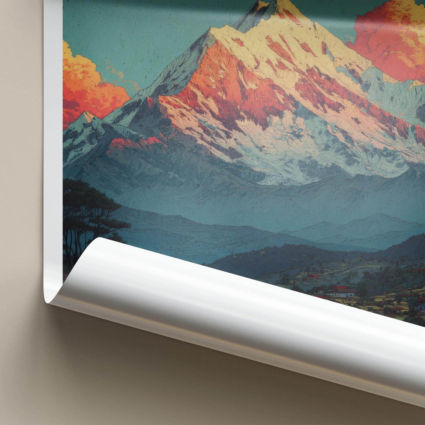 Pelling Poster - India Travel Art - Sikkim Snowy Peak Village Home Decor