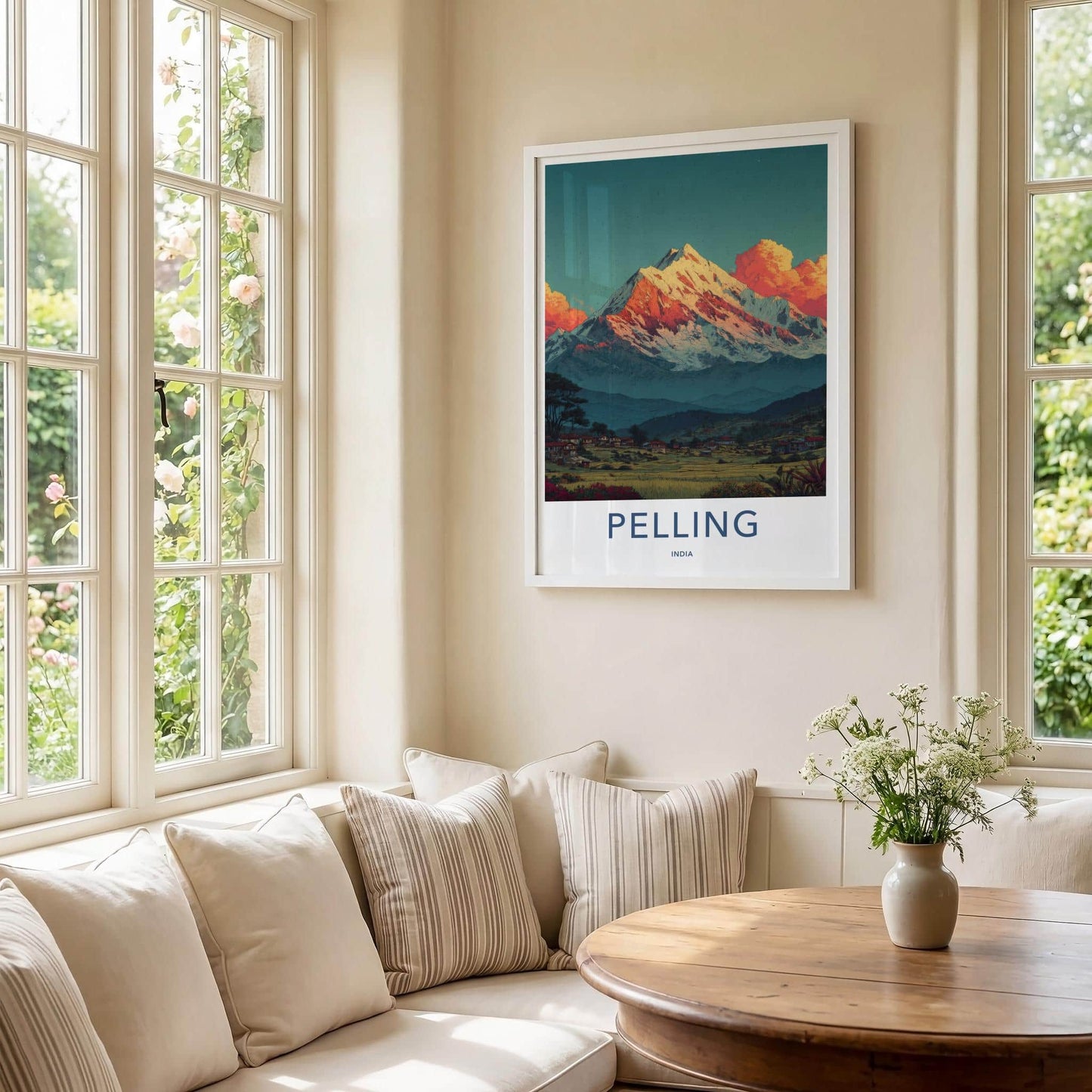 Pelling Poster - India Travel Art - Sikkim Snowy Peak Village Home Decor