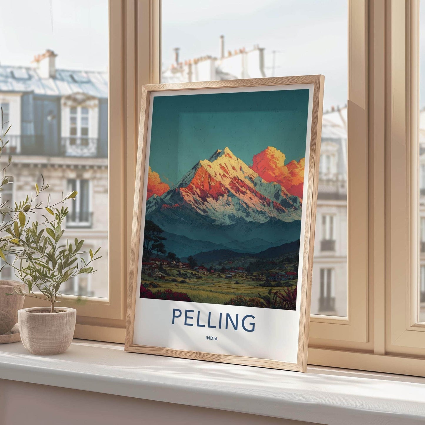 Pelling Poster - India Travel Art - Sikkim Snowy Peak Village Home Decor