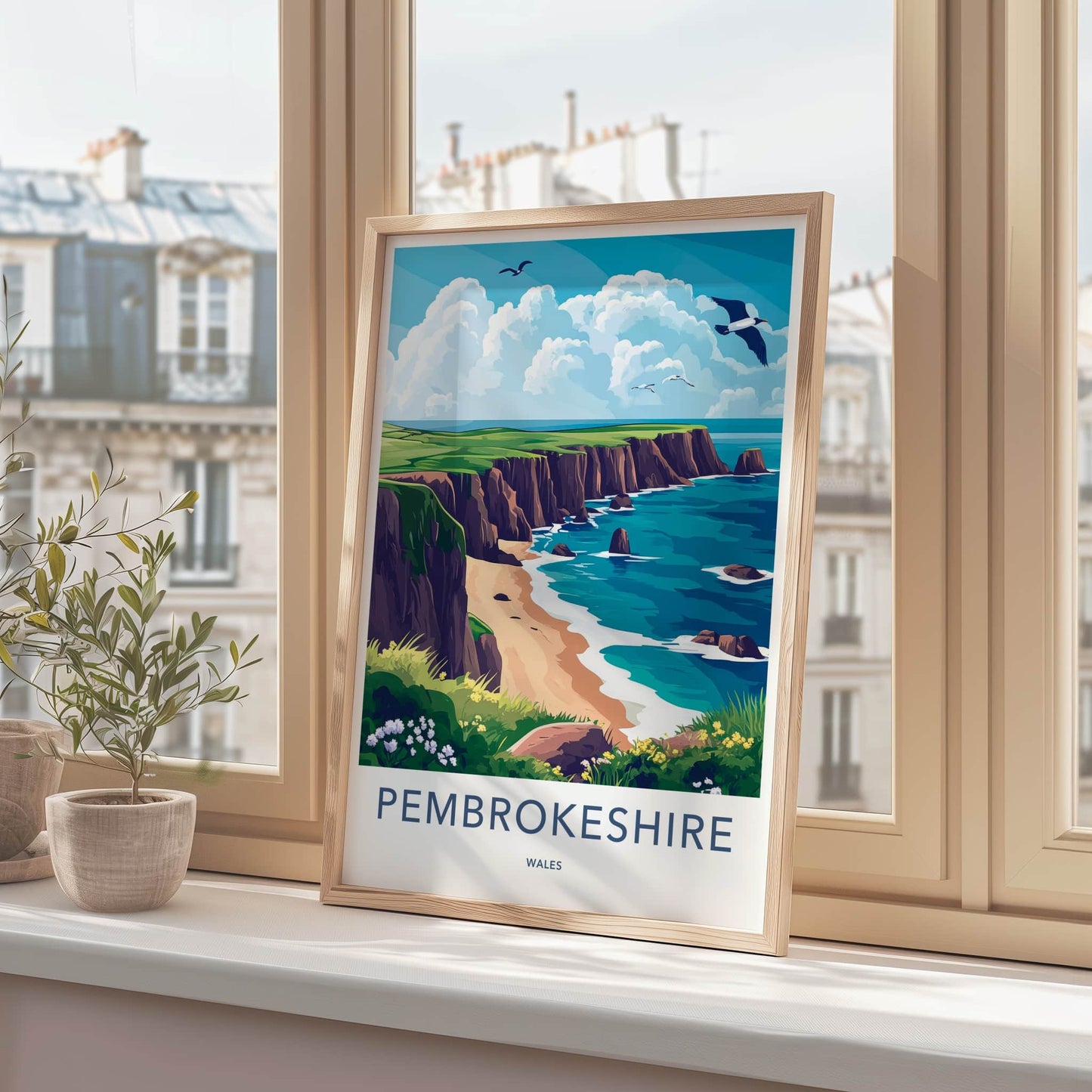 Pembrokeshire Poster - Wales Travel Art - Coastal Cliff Beach Home Decor