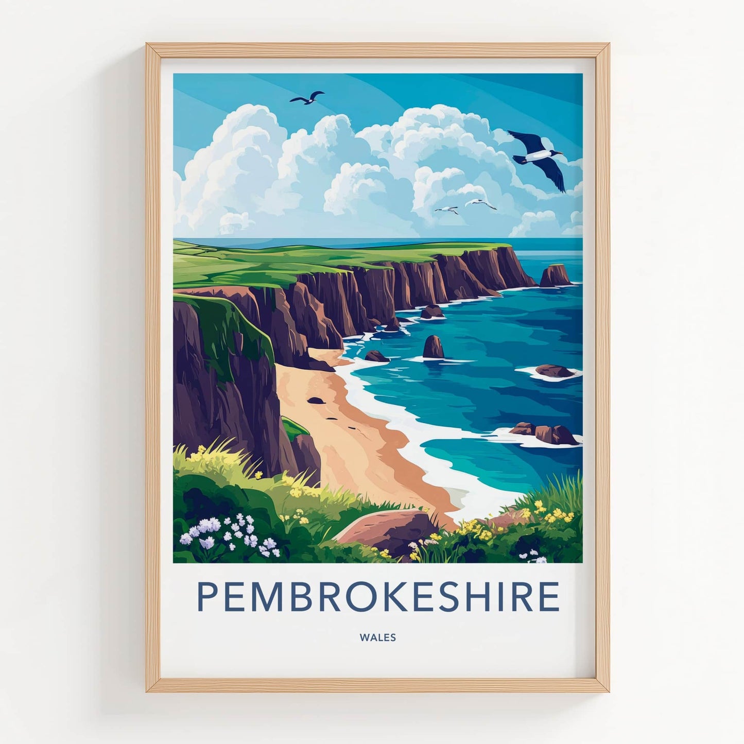 Pembrokeshire Poster - Wales Travel Art - Coastal Cliff Beach Home Decor
