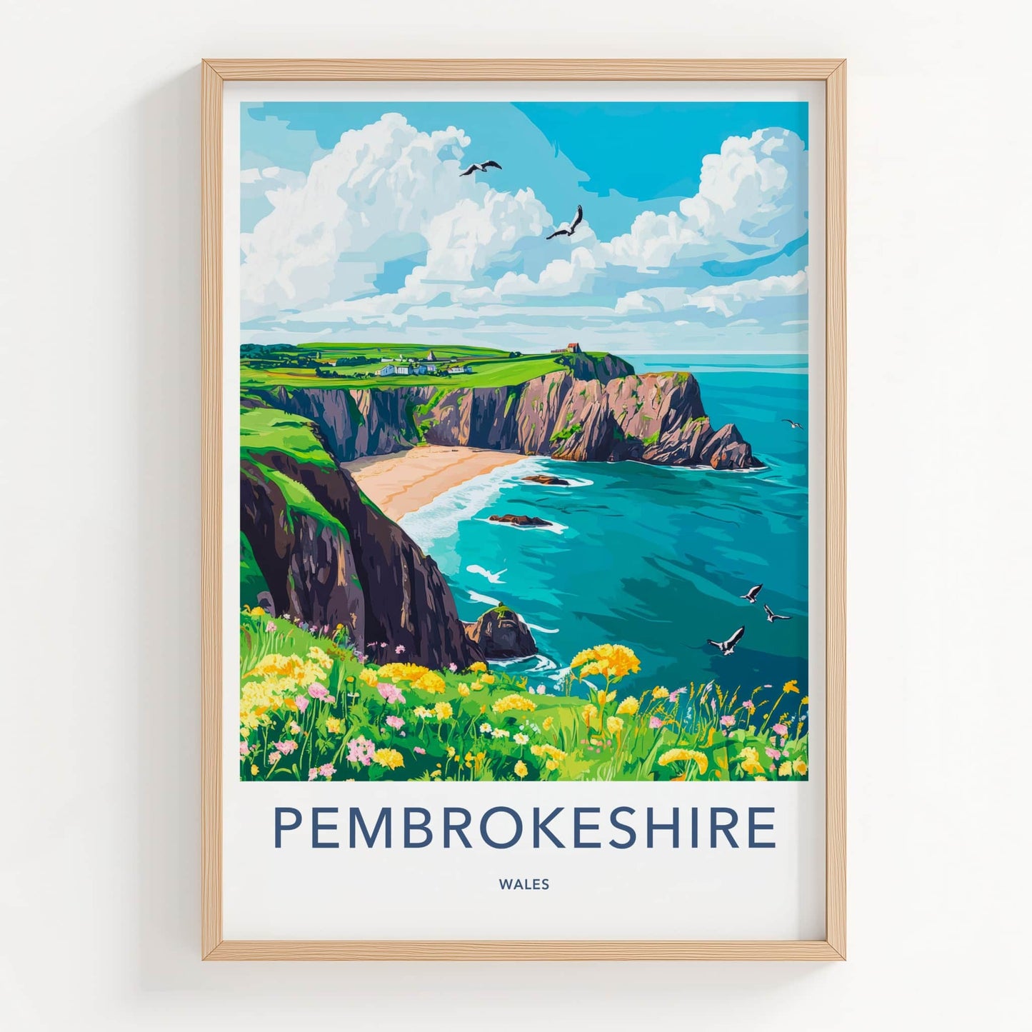 Pembrokeshire Poster - Wales Travel Art - Scenic Beach Coastline Home Decor