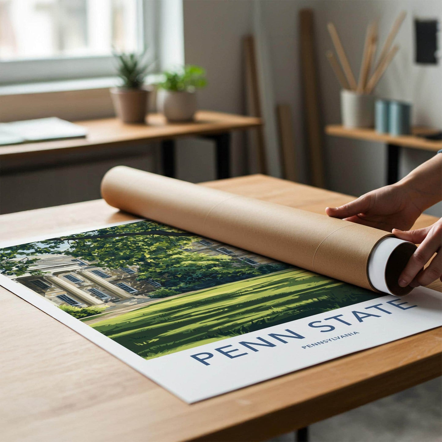 Penn State Poster - Pennsylvania Art Print - Shaded Campus Lawn Wall Decor