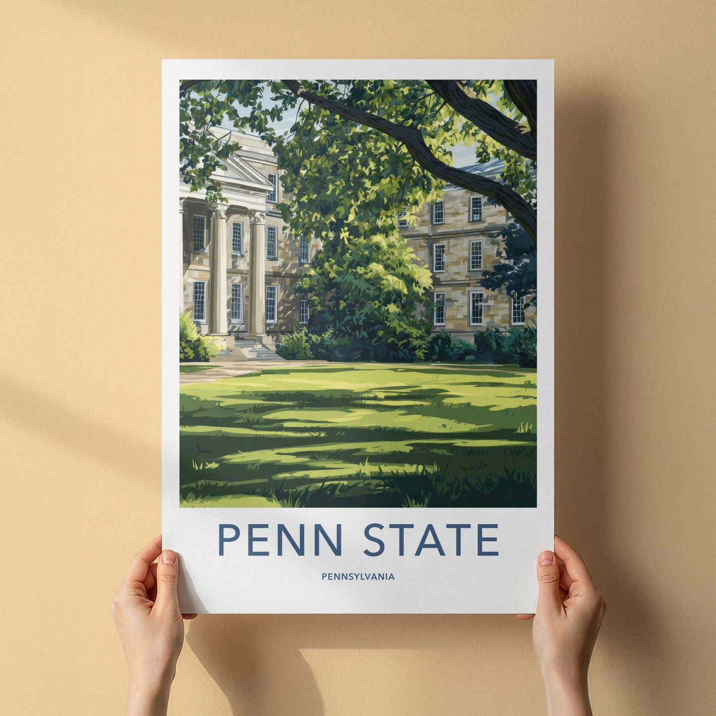 Penn State Poster - Pennsylvania Art Print - Shaded Campus Lawn Wall Decor