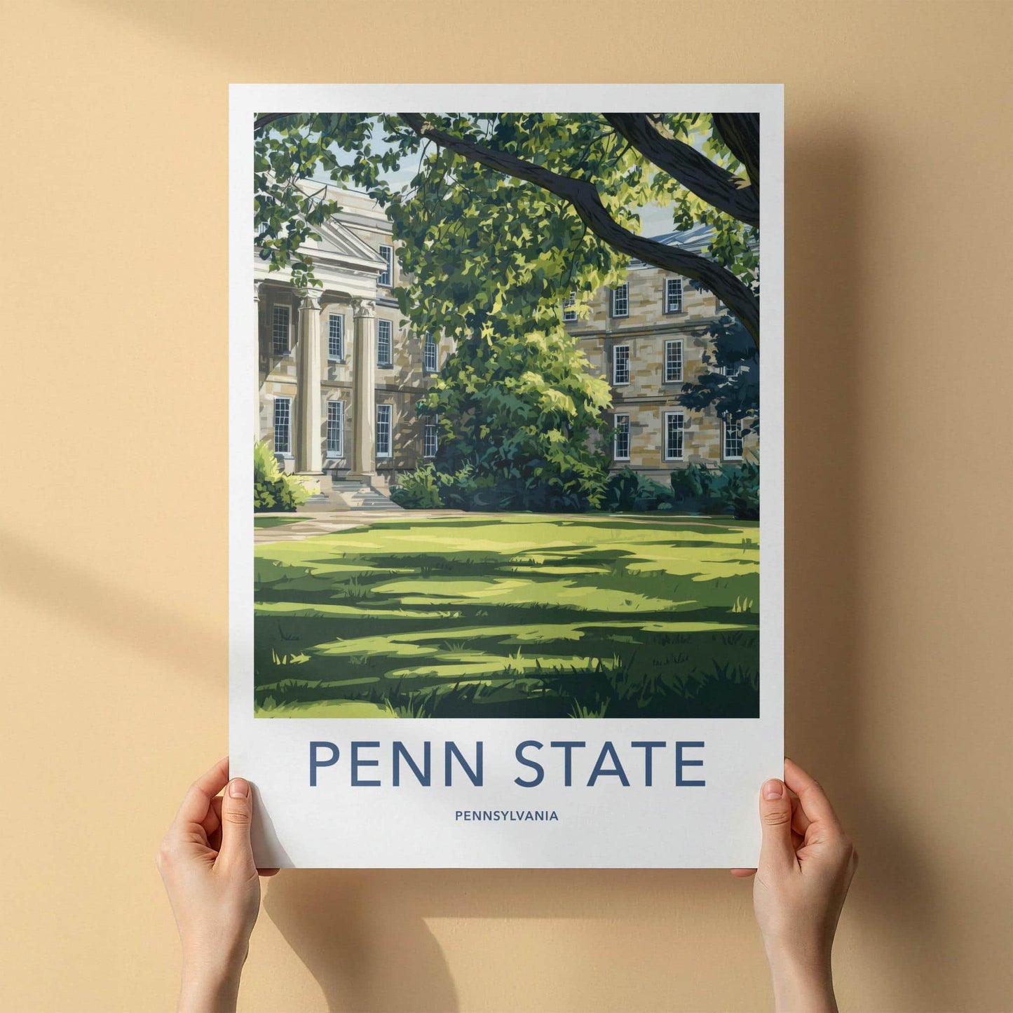Penn State Poster - Pennsylvania Art Print - Shaded Campus Lawn Wall Decor