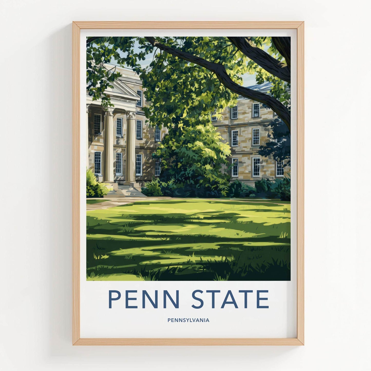 Penn State Poster - Pennsylvania Art Print - Shaded Campus Lawn Wall Decor