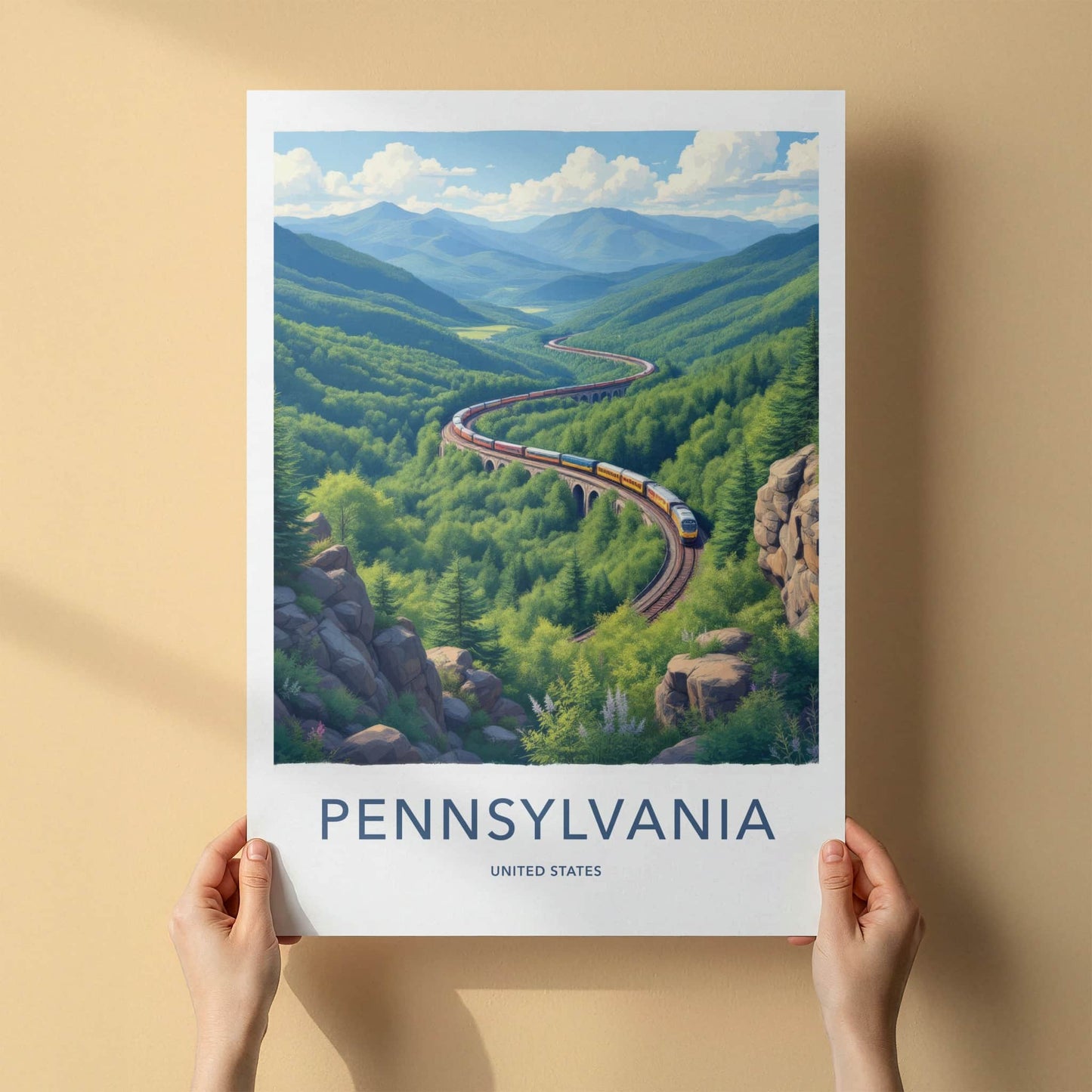 Pennsylvania Poster - Pennsylvania Art Print - Winding Valley Train Wall Decor