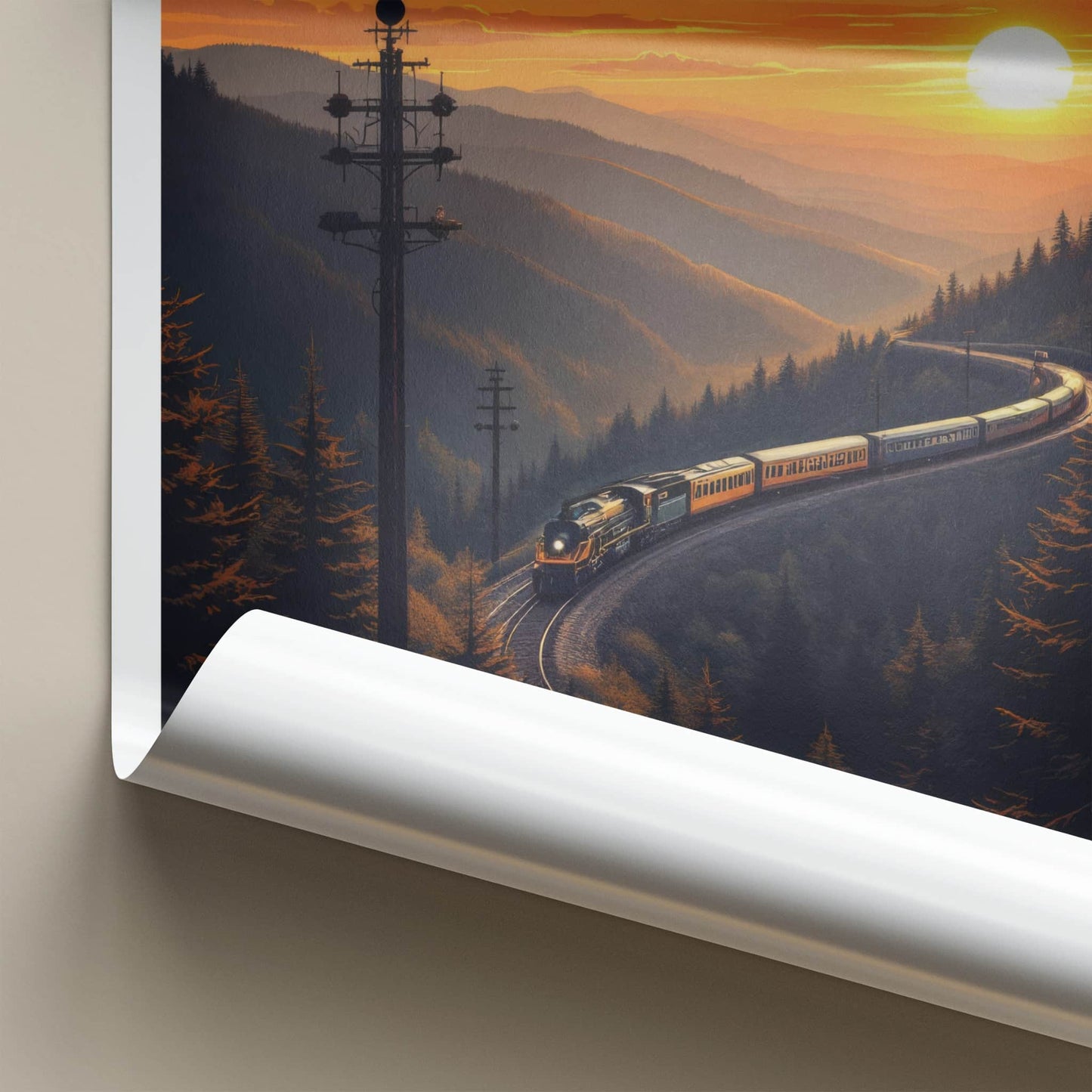 Pennsylvania Poster - Pennsylvania Travel Art - Mountain Sunset Train Home Decor