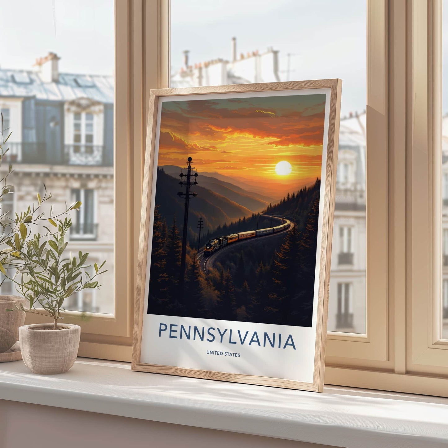 Pennsylvania Poster - Pennsylvania Travel Art - Mountain Sunset Train Home Decor