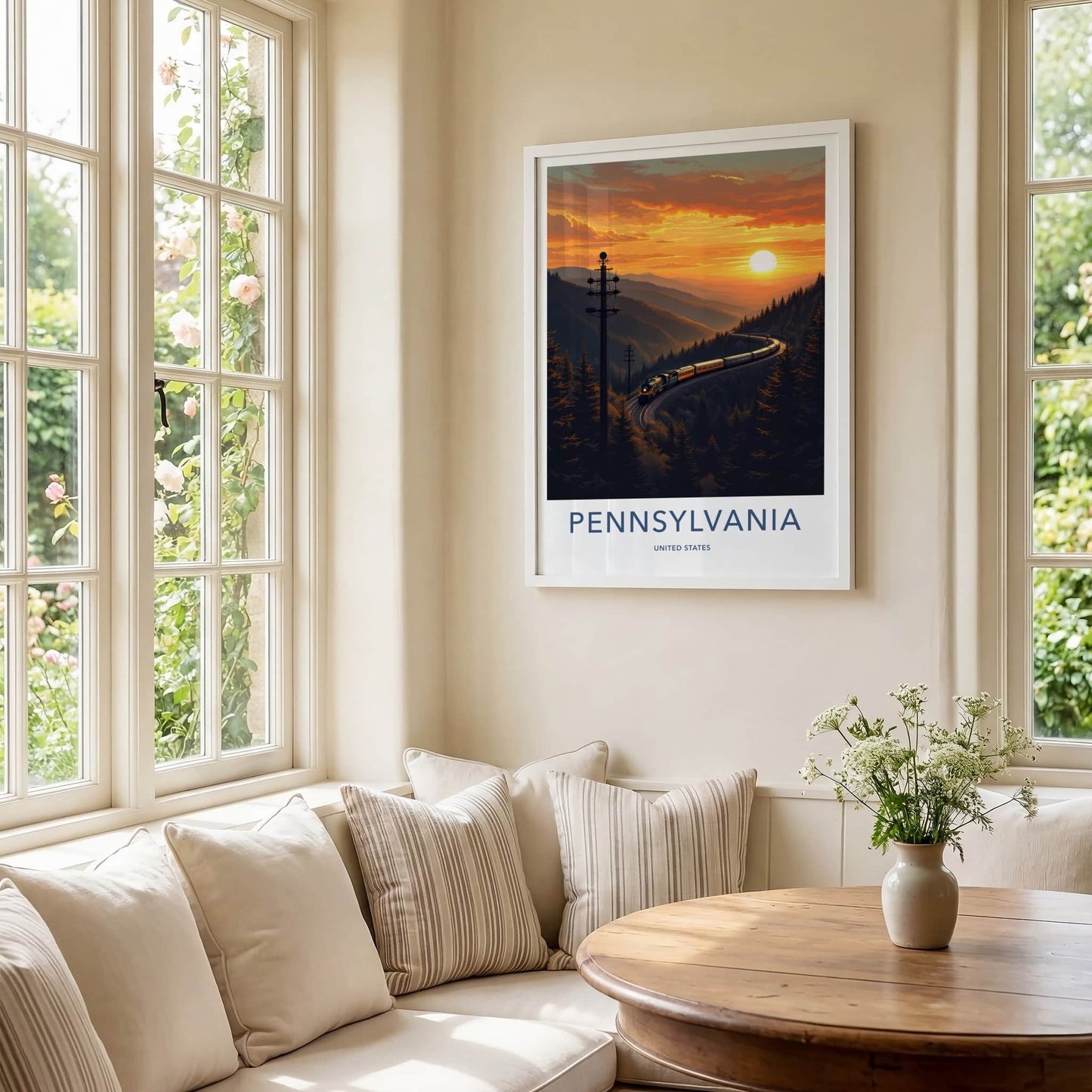 Pennsylvania Poster - Pennsylvania Travel Art - Mountain Sunset Train Home Decor