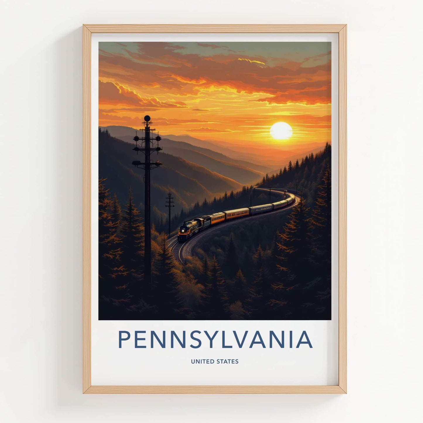Pennsylvania Poster - Pennsylvania Travel Art - Mountain Sunset Train Home Decor