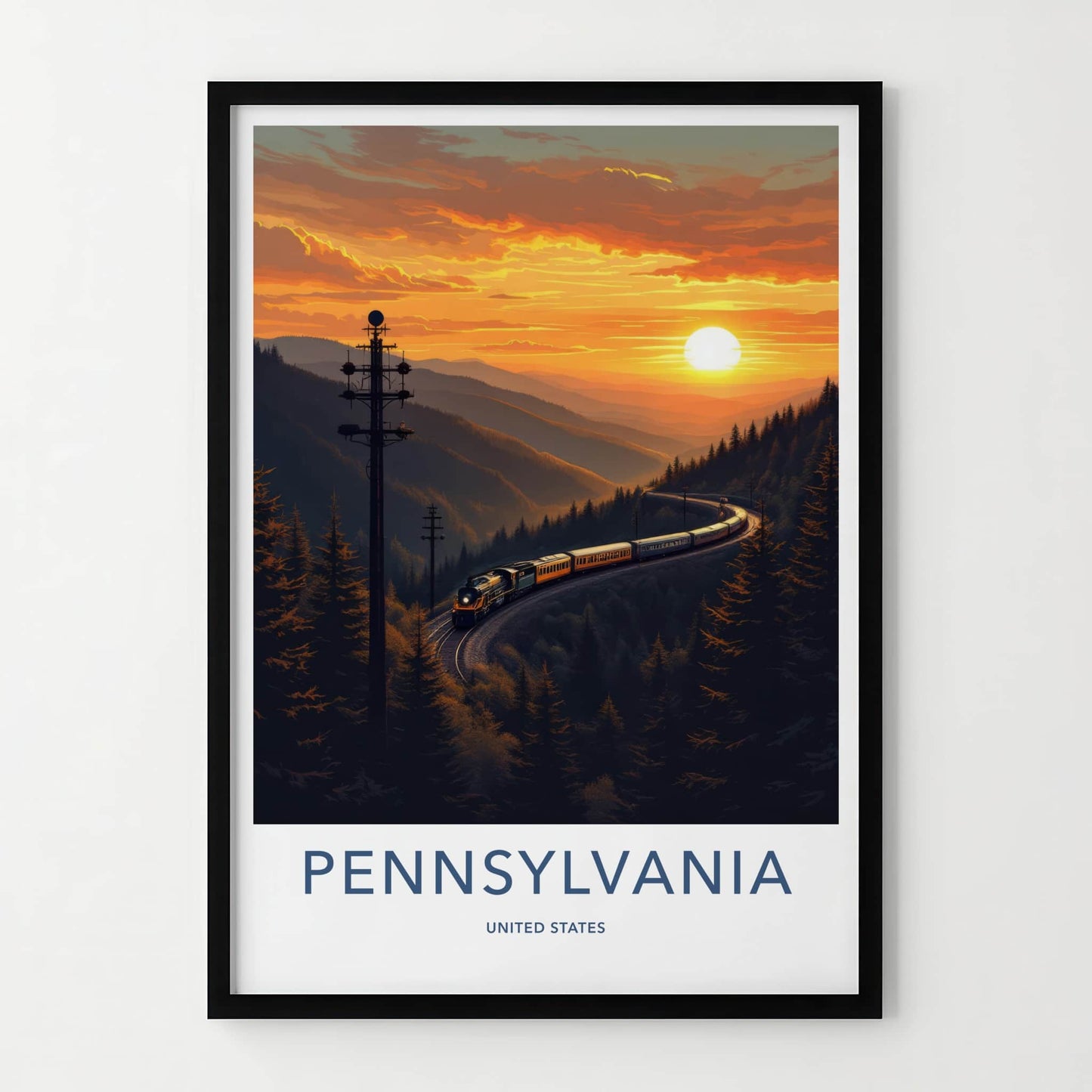 Pennsylvania Poster - Pennsylvania Travel Art - Mountain Sunset Train Home Decor