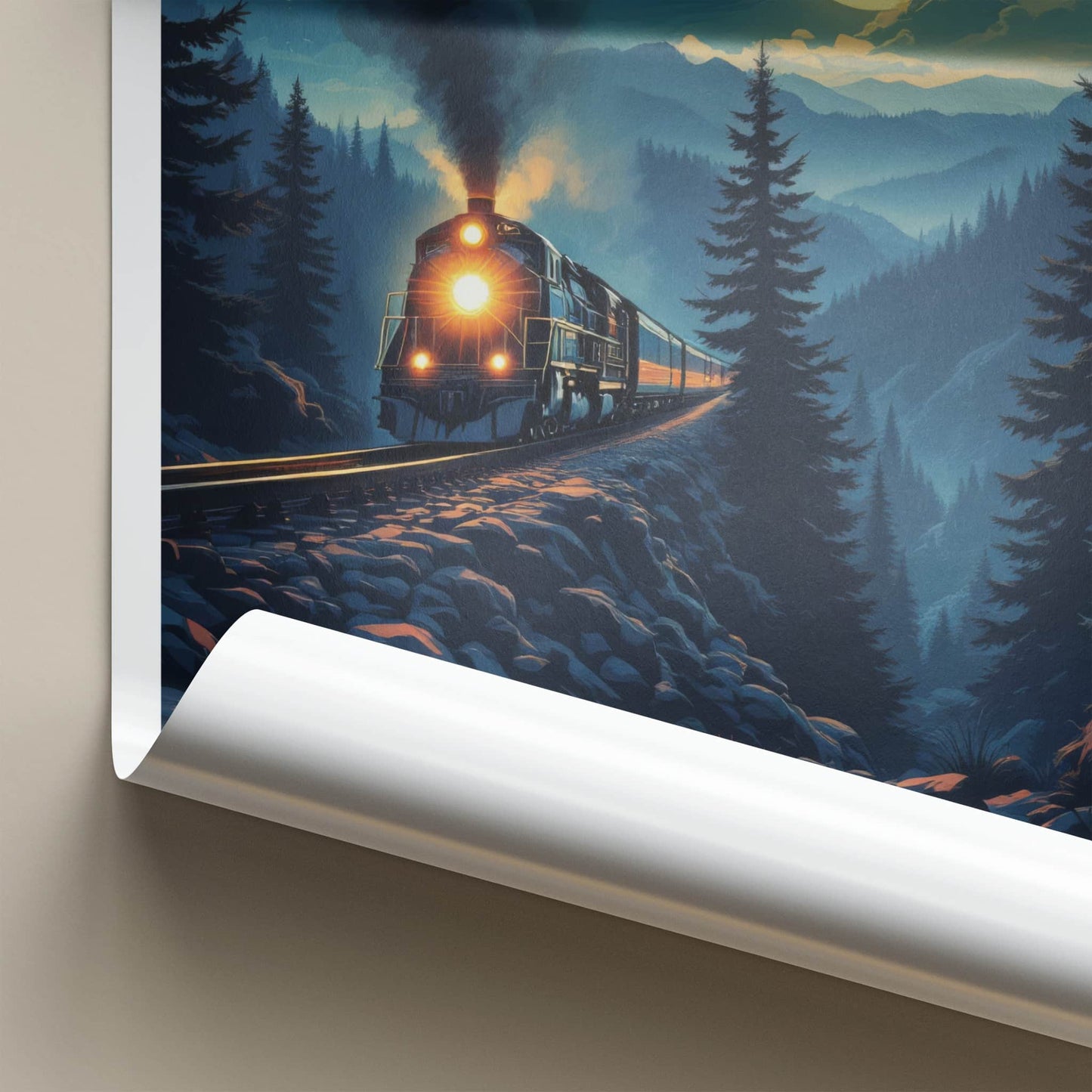 Pennsylvania Poster - Pennsylvania Travel Print - Moonlit Mountain Train Home Decor