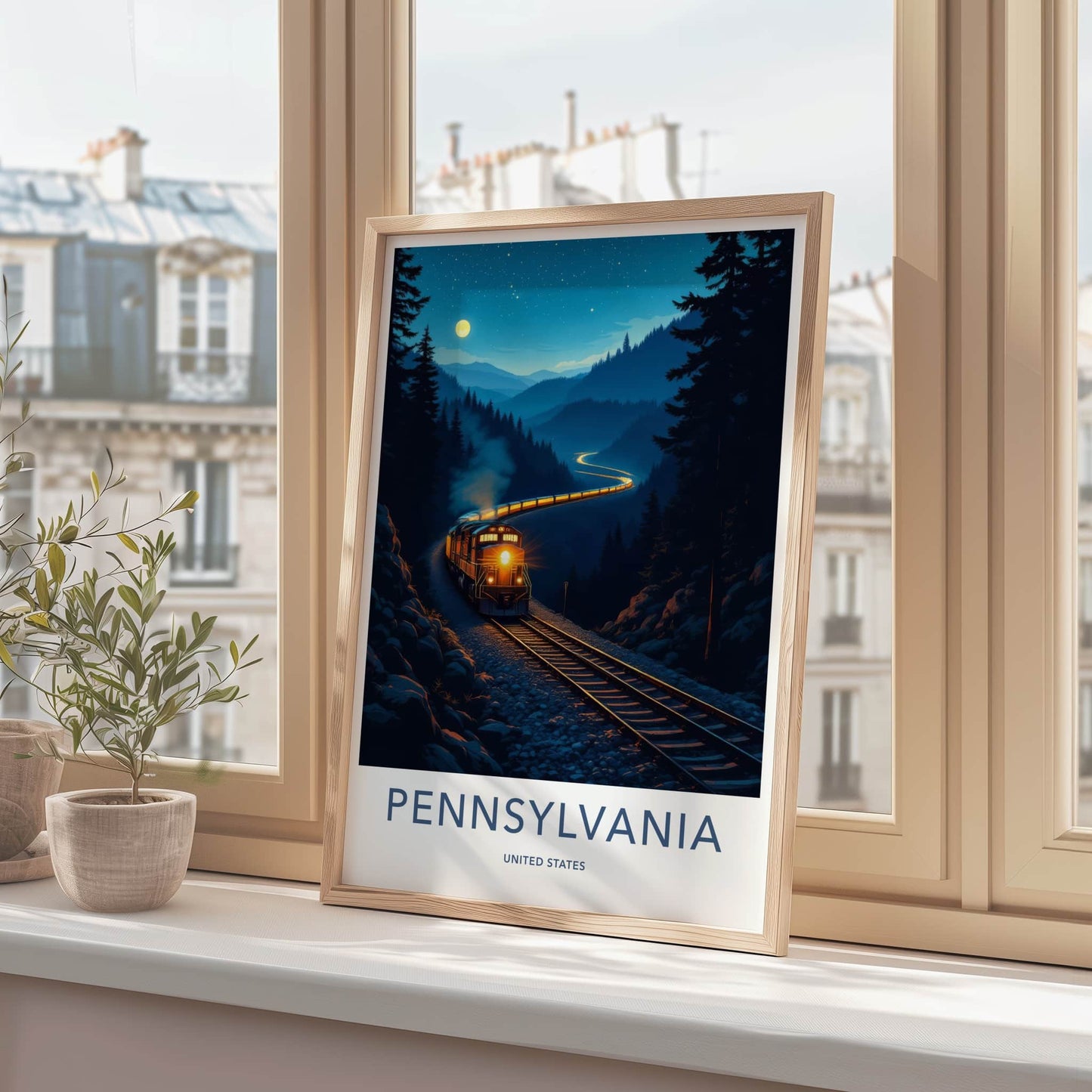 PENNSYLVANIA Poster - Pennsylvania Travel Print - Moonlit Train Journey Home Decor