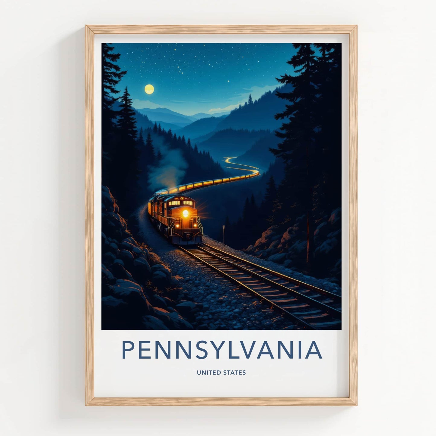 PENNSYLVANIA Poster - Pennsylvania Travel Print - Moonlit Train Journey Home Decor