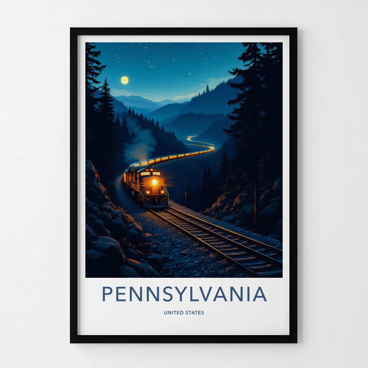 PENNSYLVANIA Poster - Pennsylvania Travel Print - Moonlit Train Journey Home Decor