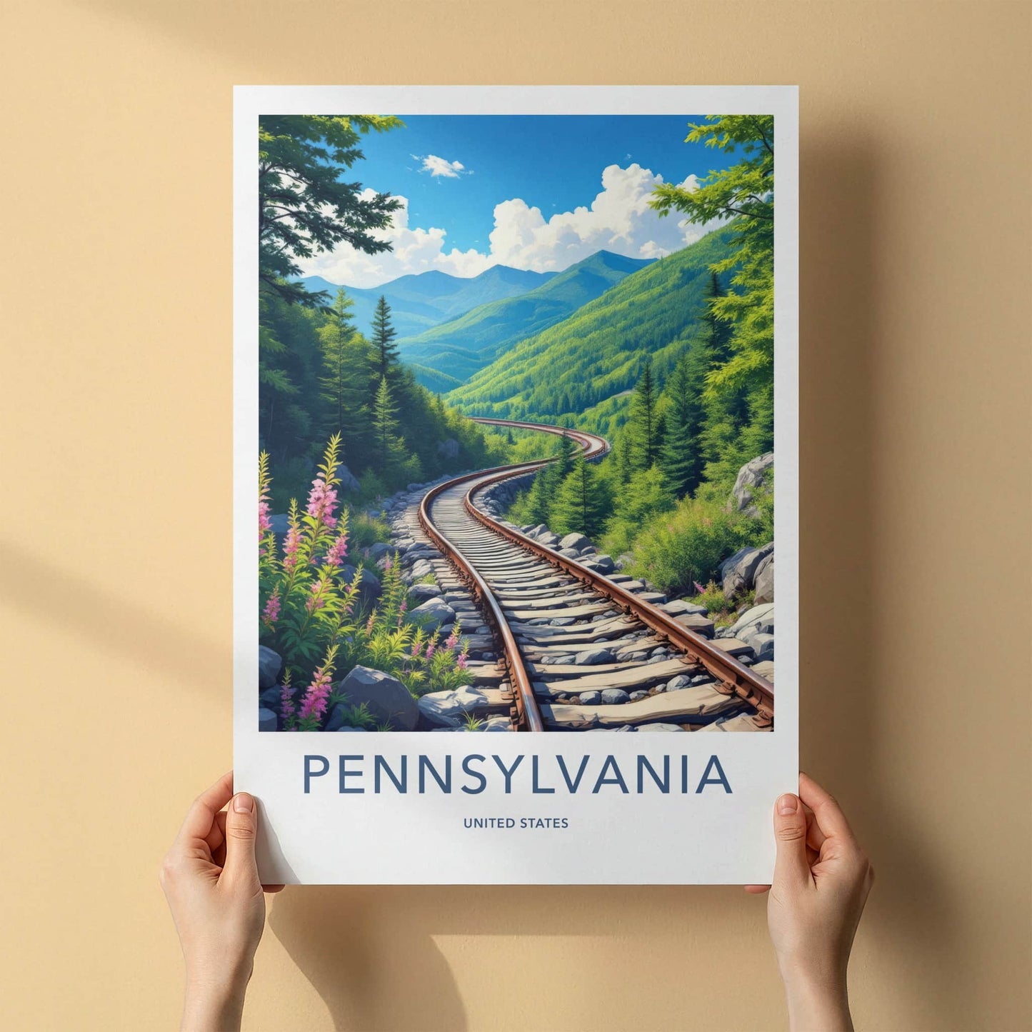 Pennsylvania Poster - Pennsylvania Travel Print - Scenic Mountain Tracks Wall Decor