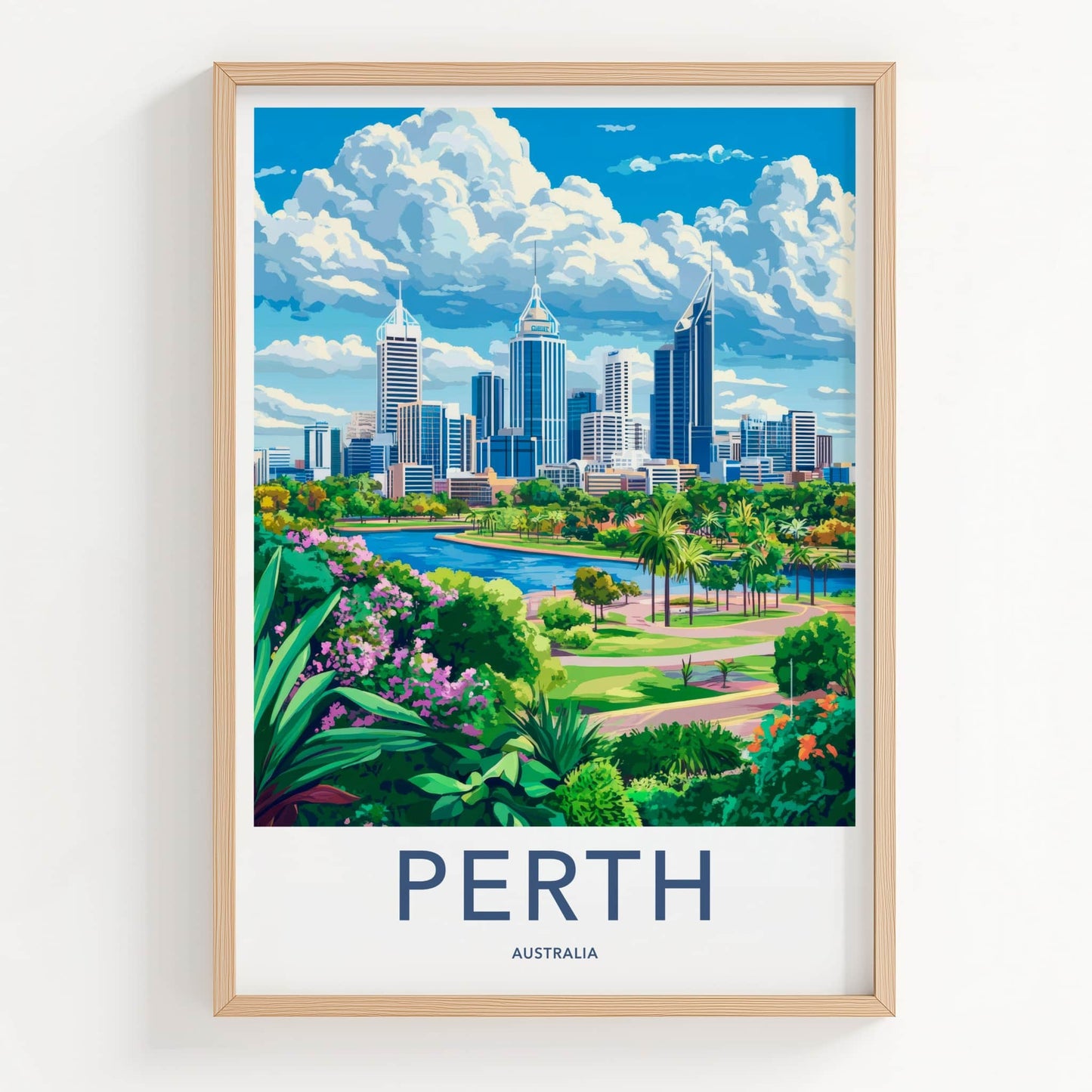 Perth Poster - Australia Travel Art - City River Park Home Decor