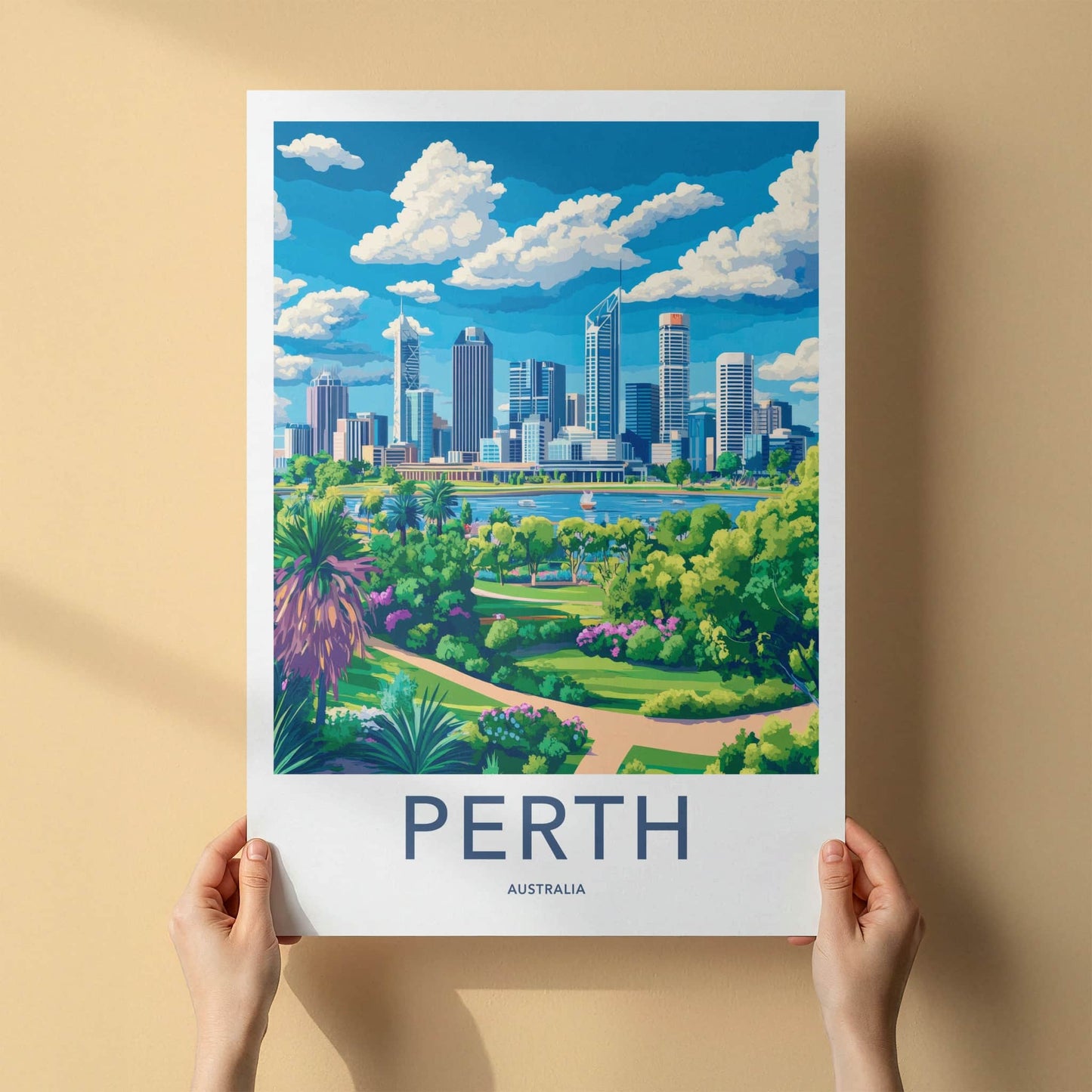 Perth Poster - Australia Travel Art - Cityscape River Park Home Decor