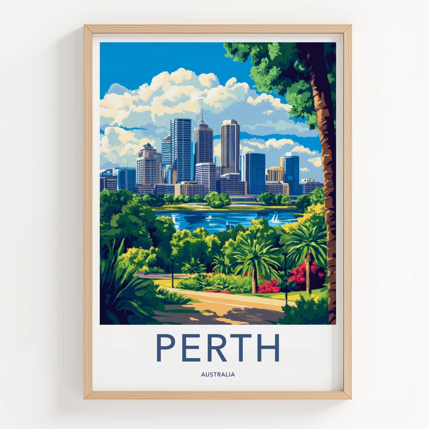 Perth Poster - Australia Travel Art - Lush park cityscape Home Decor