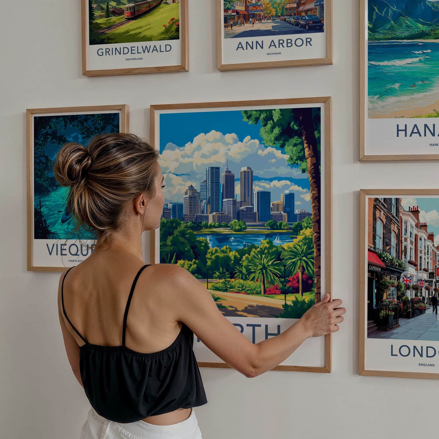 Perth Poster - Australia Travel Art - Lush park cityscape Home Decor