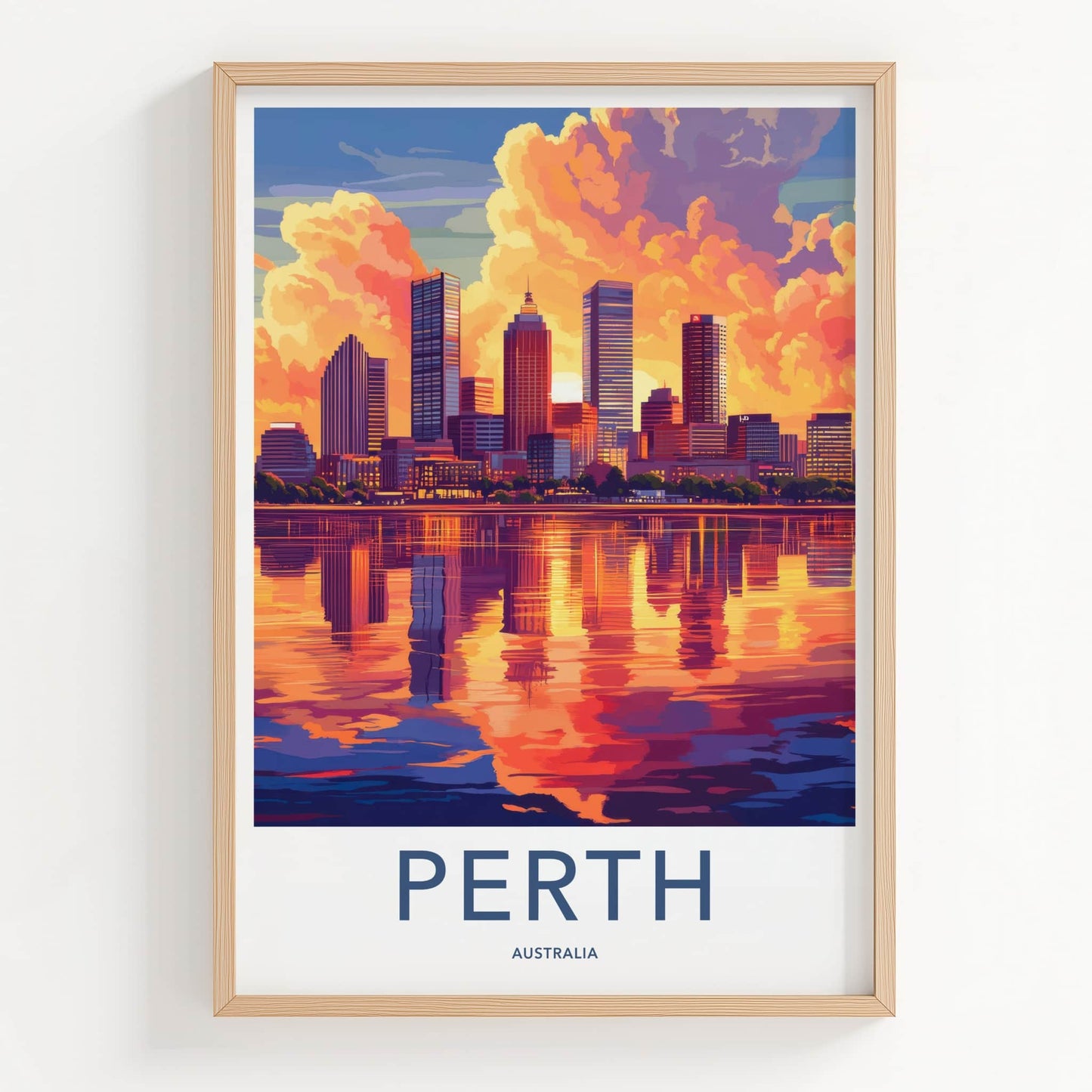 Perth Poster - Australia Travel Art - Vibrant City Reflection Home Decor