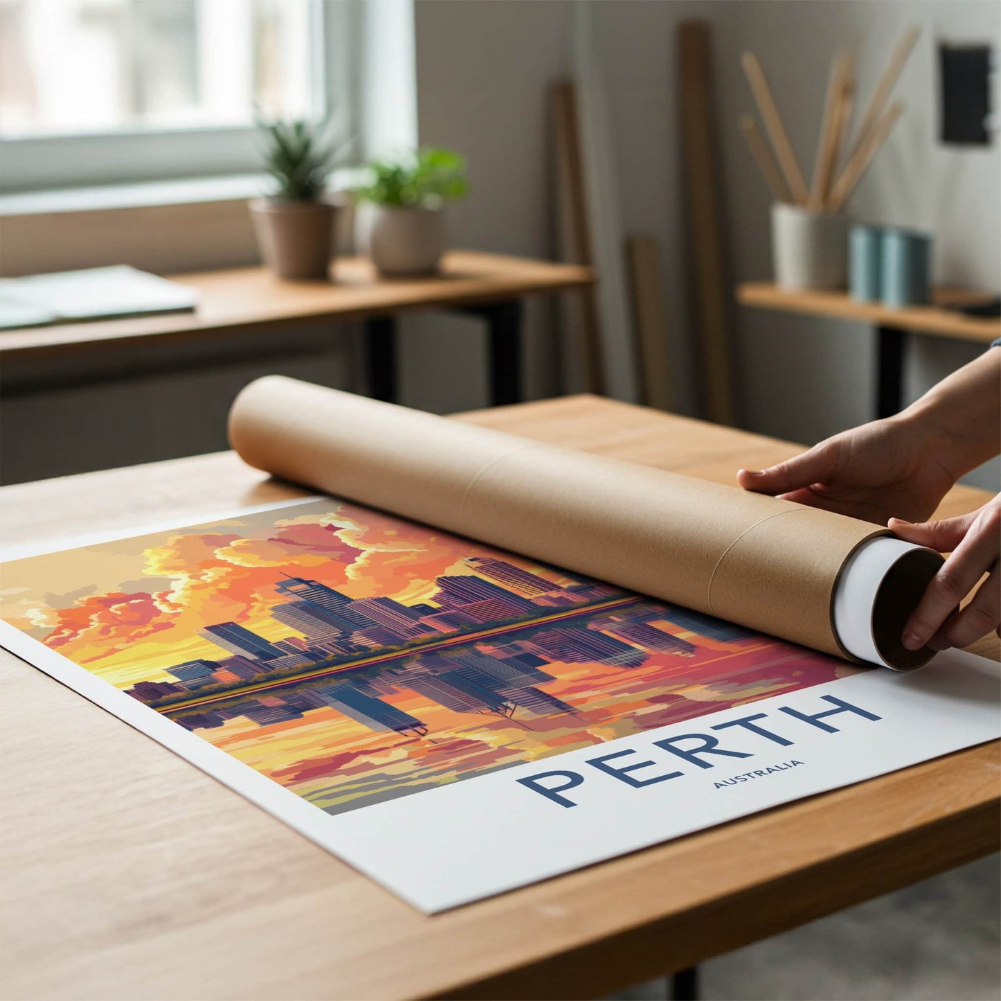 Perth Poster - Australia Travel Art - Vibrant Sunset City Home Decor