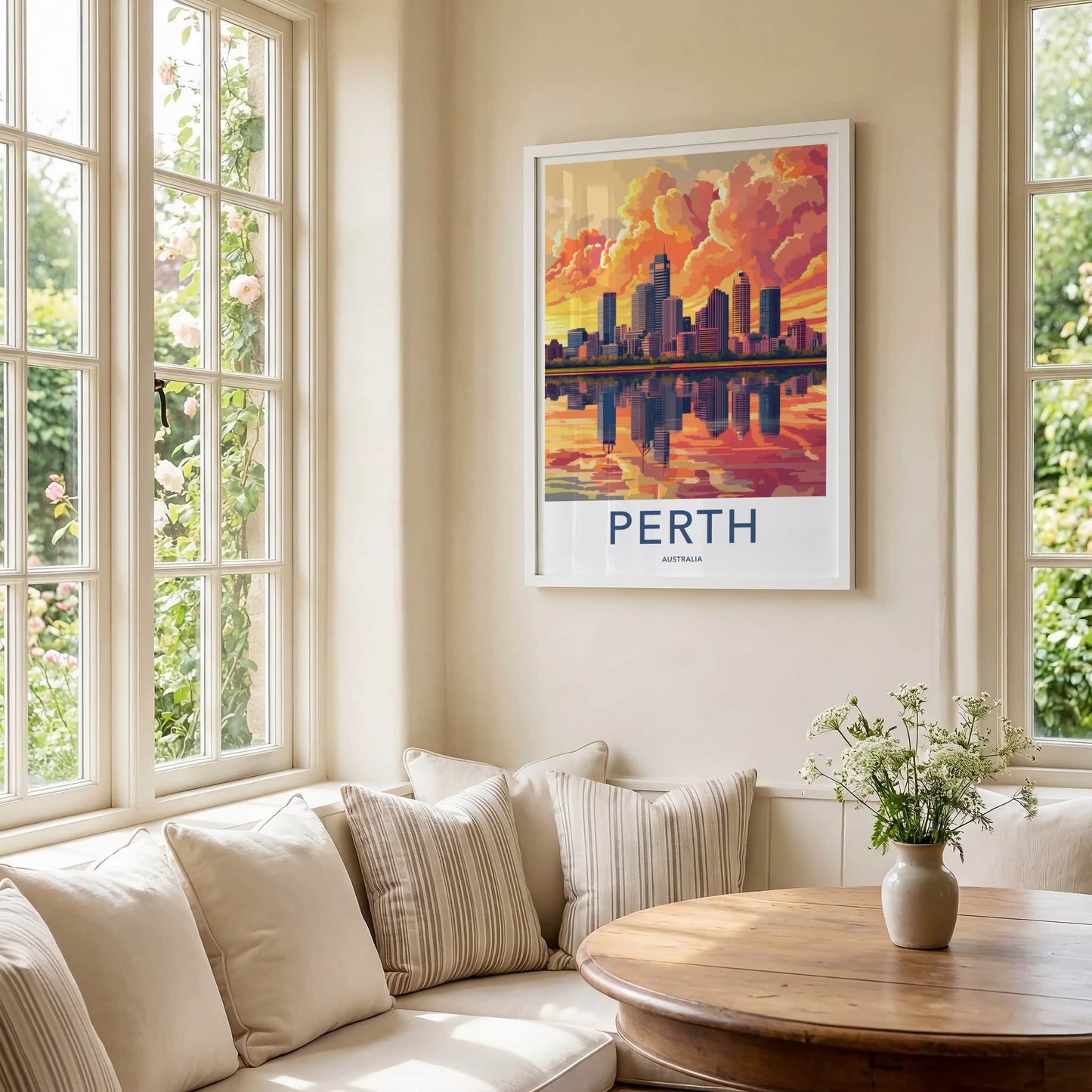 Perth Poster - Australia Travel Art - Vibrant Sunset City Home Decor