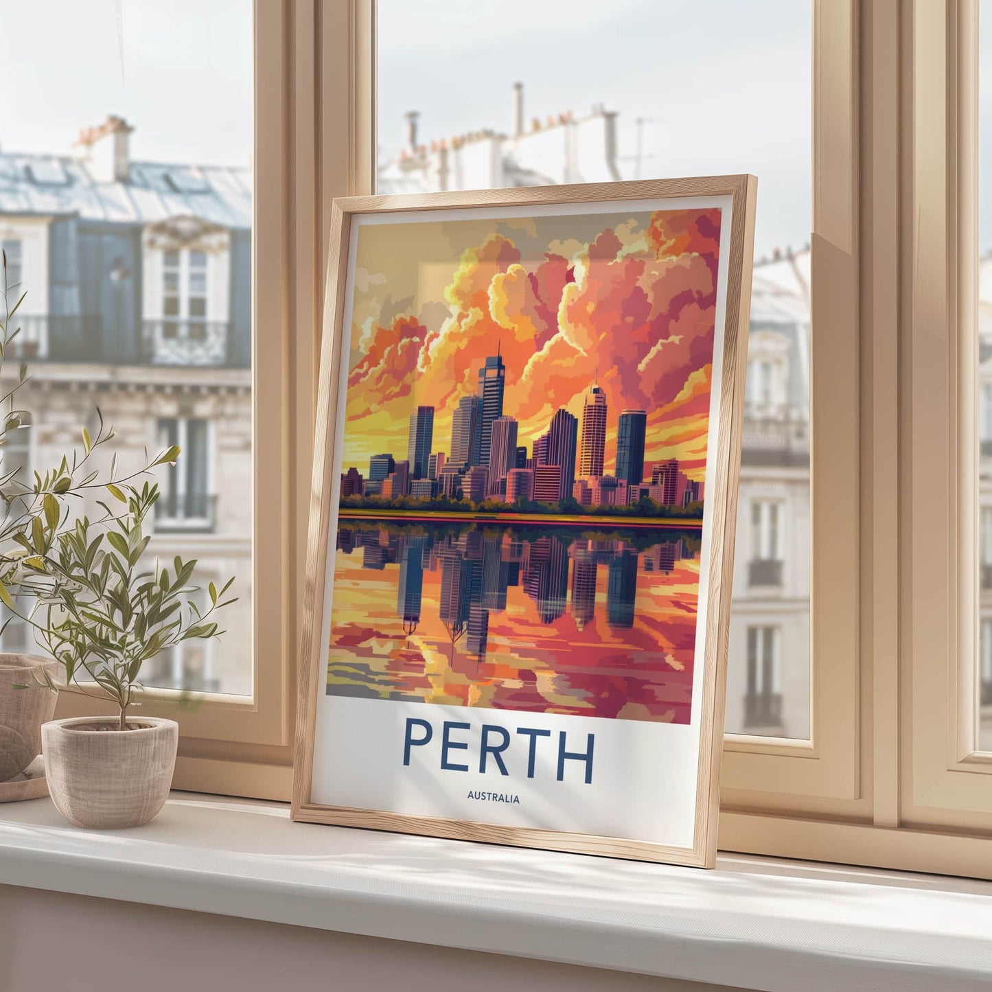 Perth Poster - Australia Travel Art - Vibrant Sunset City Home Decor