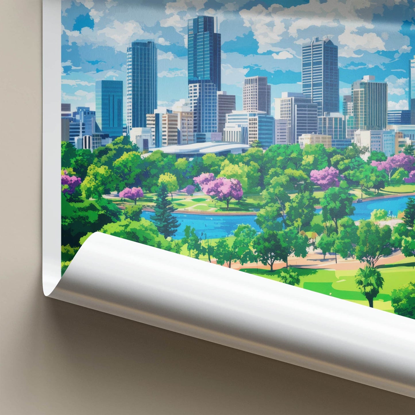 Perth Poster - Australia Travel Print - Green Urban Waterfront Home Decor