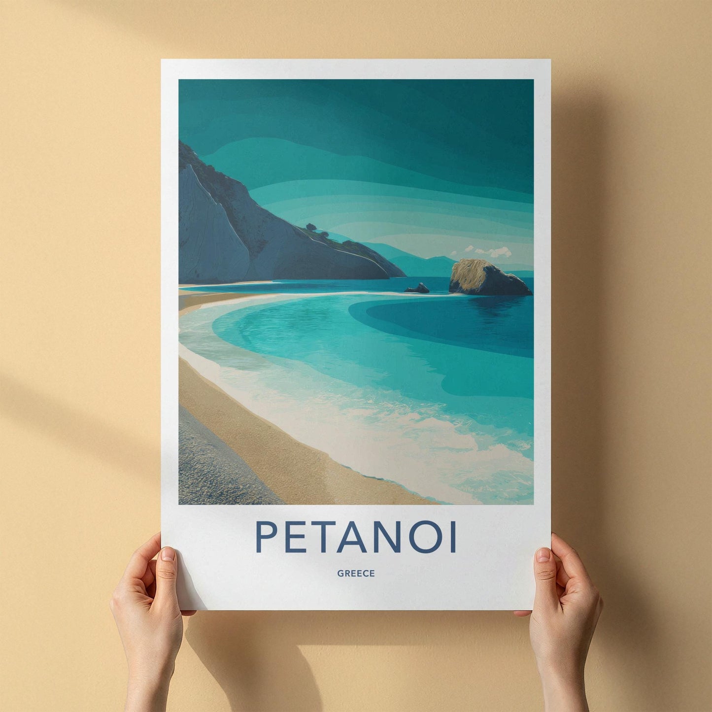 Petanoi Poster - Greece Framed Art - Turquoise Beach Cliffs Framed Decor